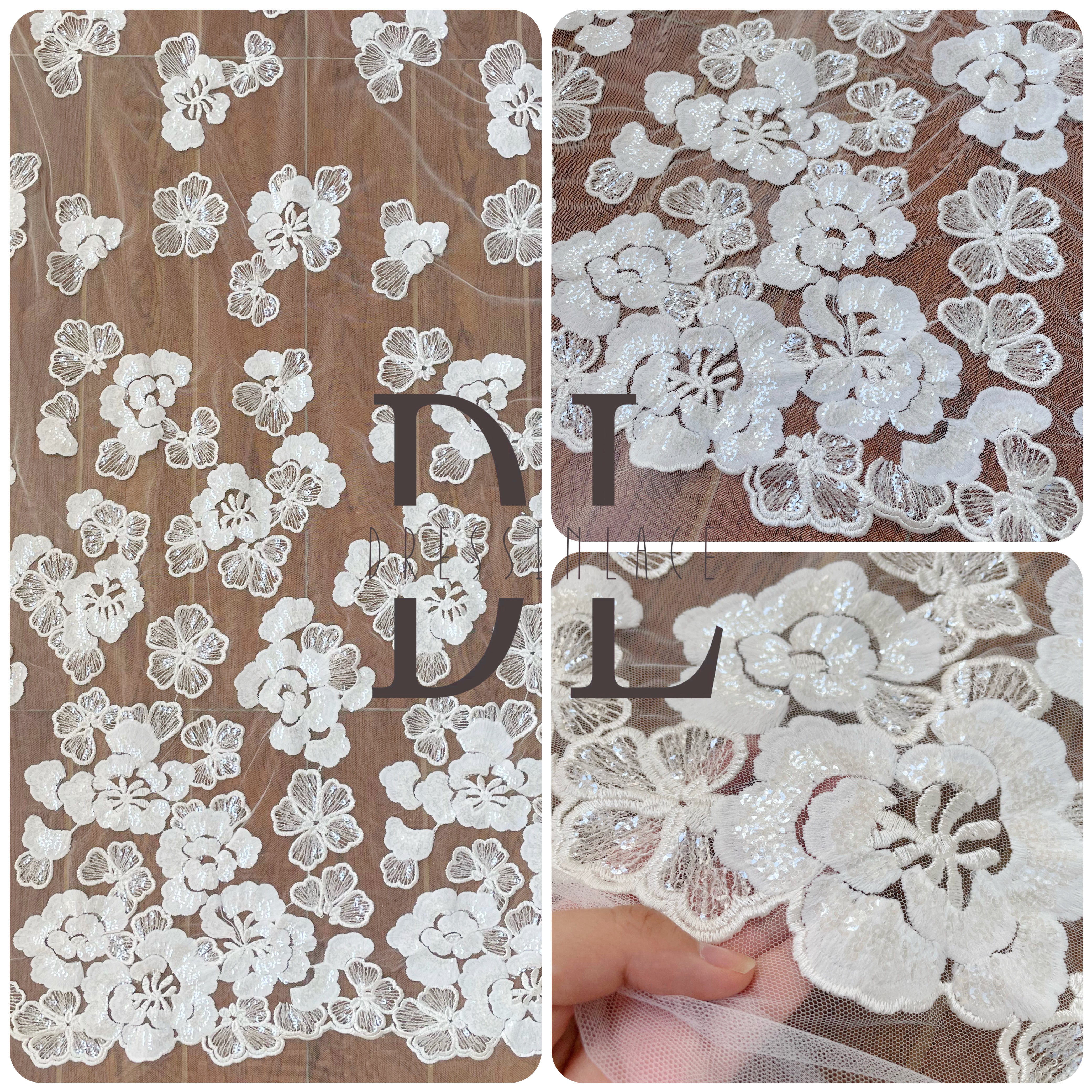 DL130123 Floral Delight Embroidered Lace Fabric Sequin - Soft Tulle with Dazzling Flowers | High Quality Lace Fabric for Stunning Creations DL130123