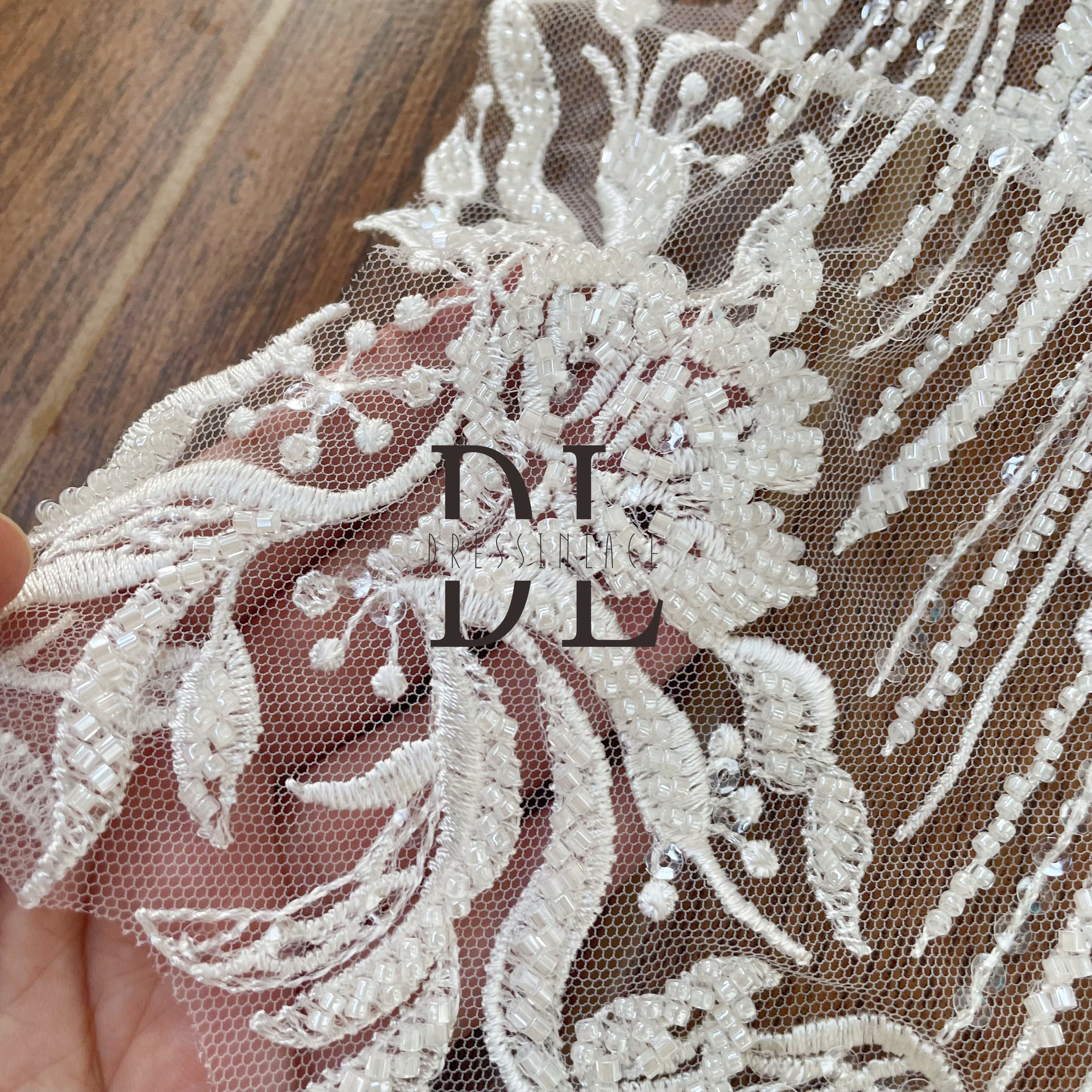 DLM2249 New Design Lace Motifs for Wedding Dresses Accessories with Beads and Sparkling sequins