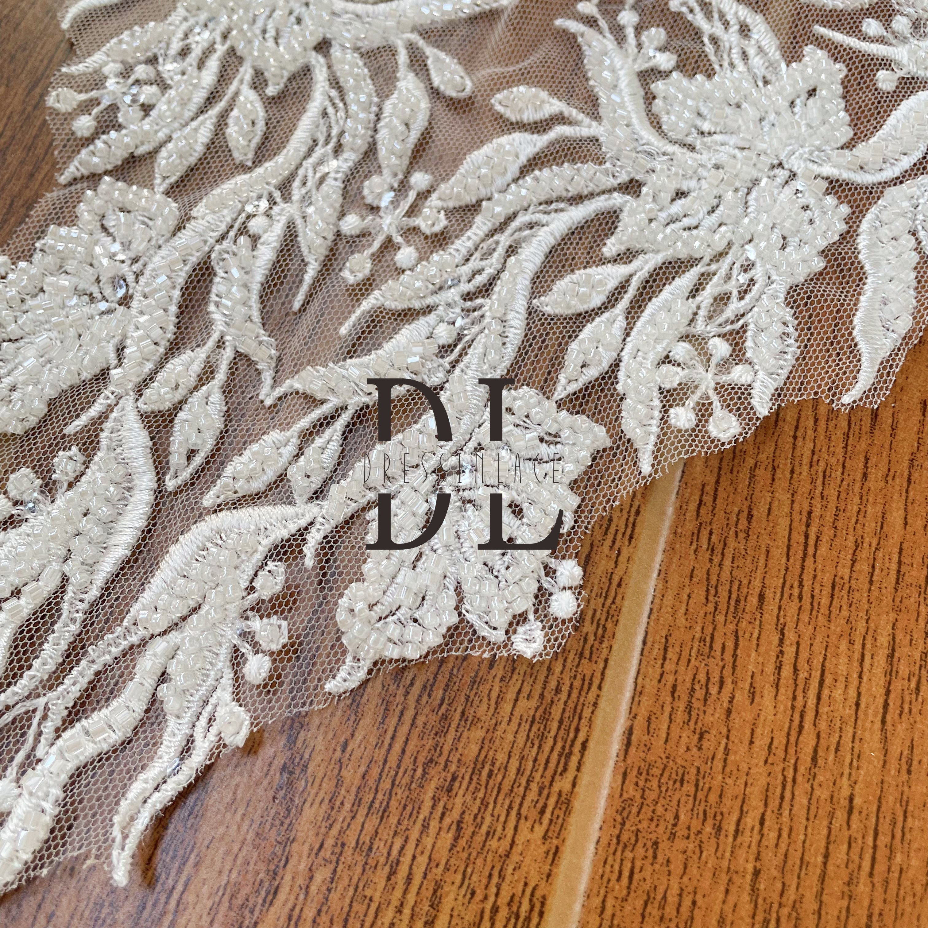 DLM2249 New Design Lace Motifs for Wedding Dresses Accessories with Beads and Sparkling sequins