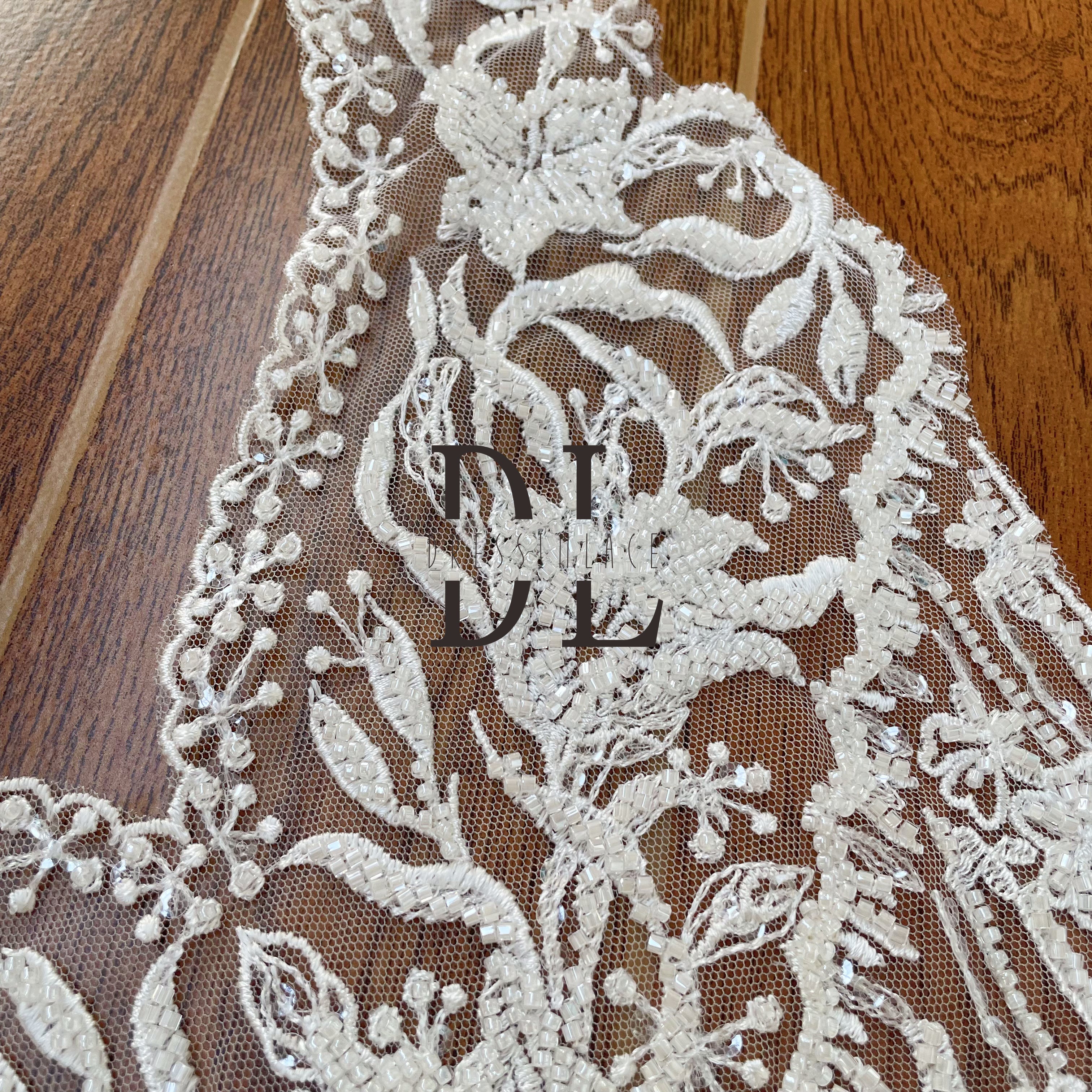 DLM2249 New Design Lace Motifs for Wedding Dresses Accessories with Beads and Sparkling sequins