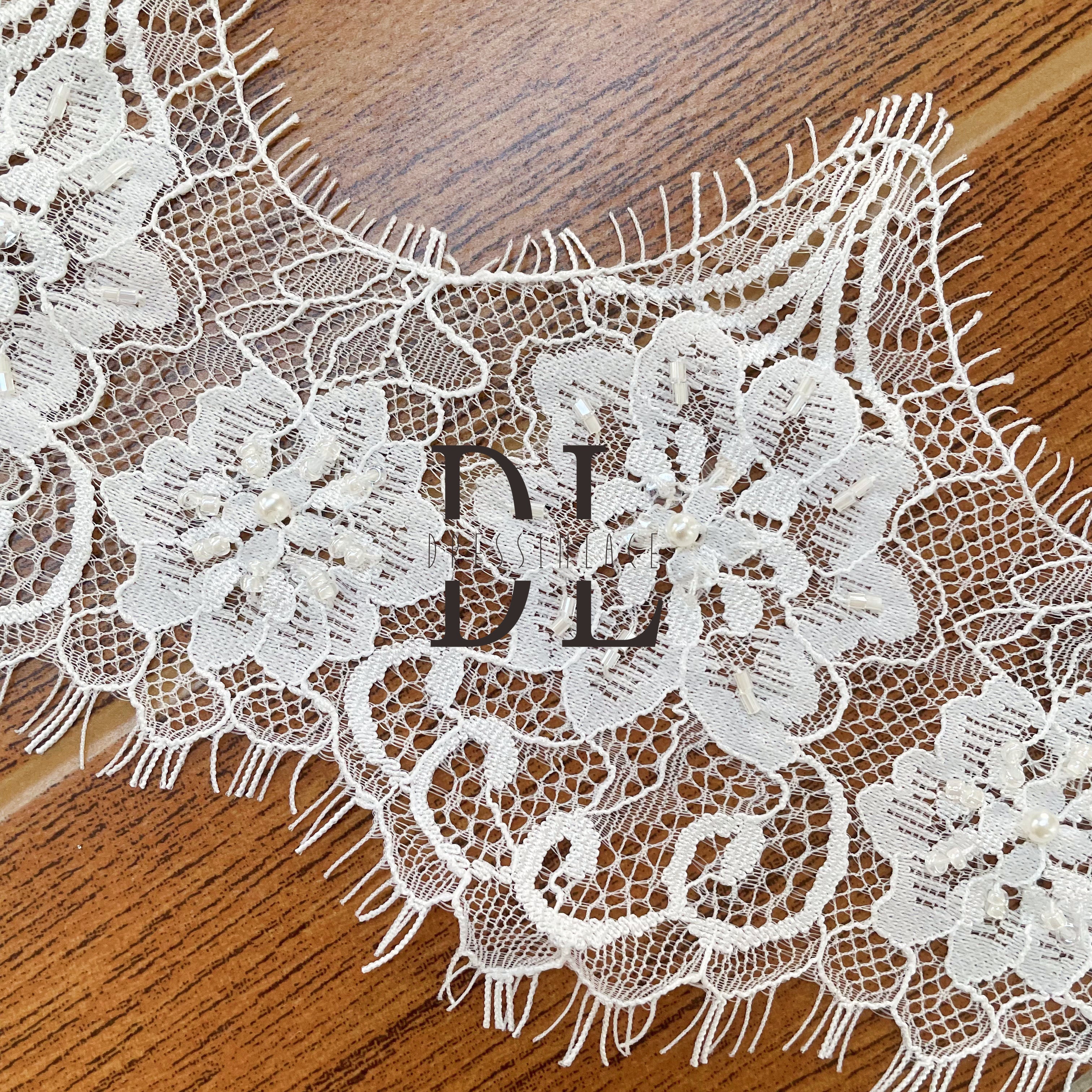 DLX13166 New Flowers Trimming Lace With Handmade Sewing Beads For Bridal Veils