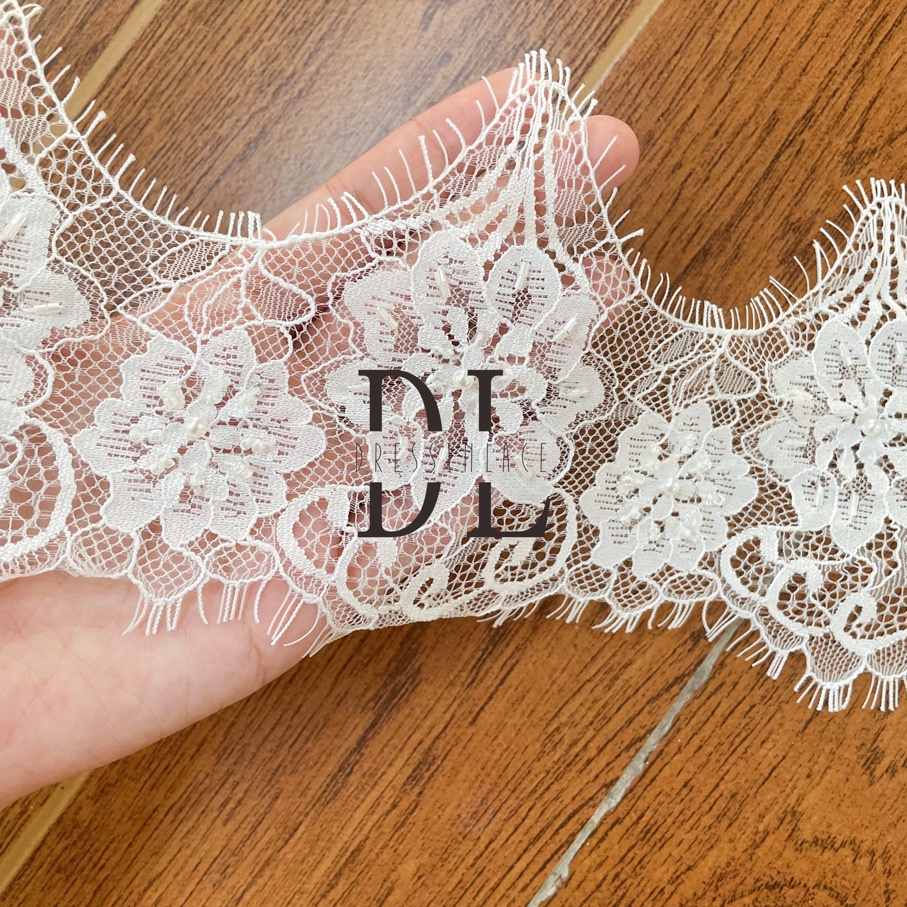 DLX13166 New Flowers Trimming Lace With Handmade Sewing Beads For Bridal Veils