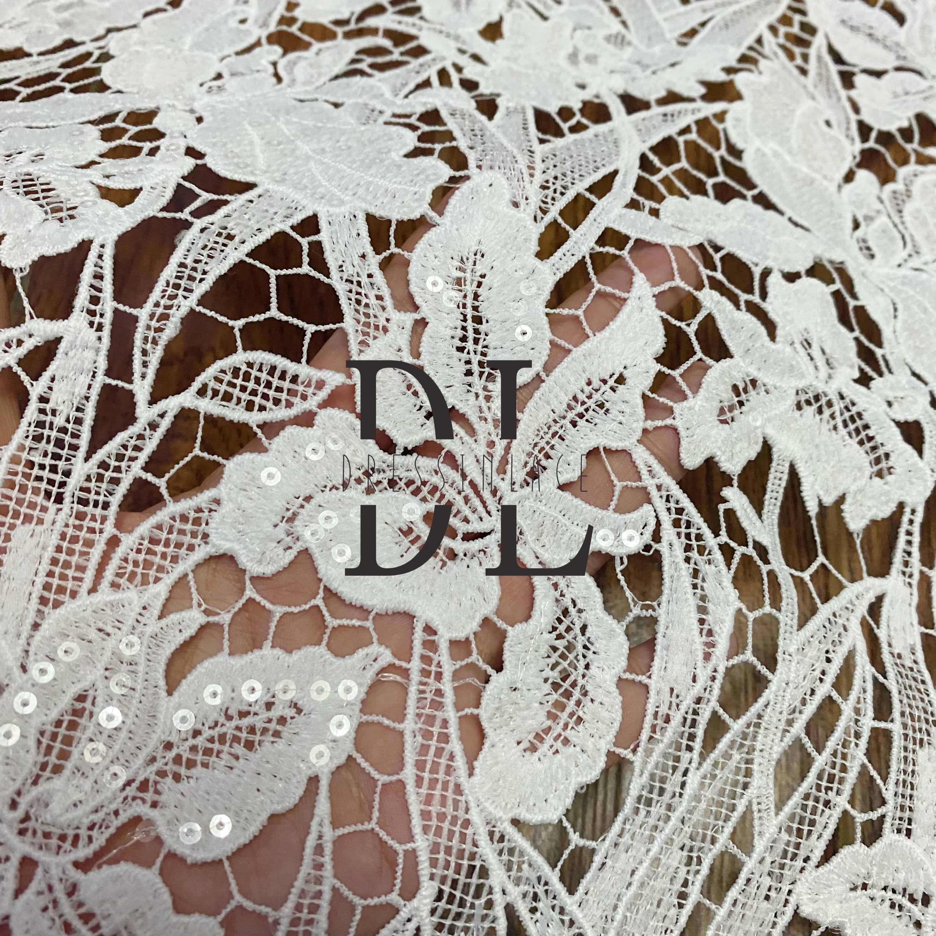 DLG120131 New Style Water Soluble Embroidered Lace Fabric - Exquisite Beauty of Lace with shiny sequins - Perfect for Bridal Dresses DLG120131