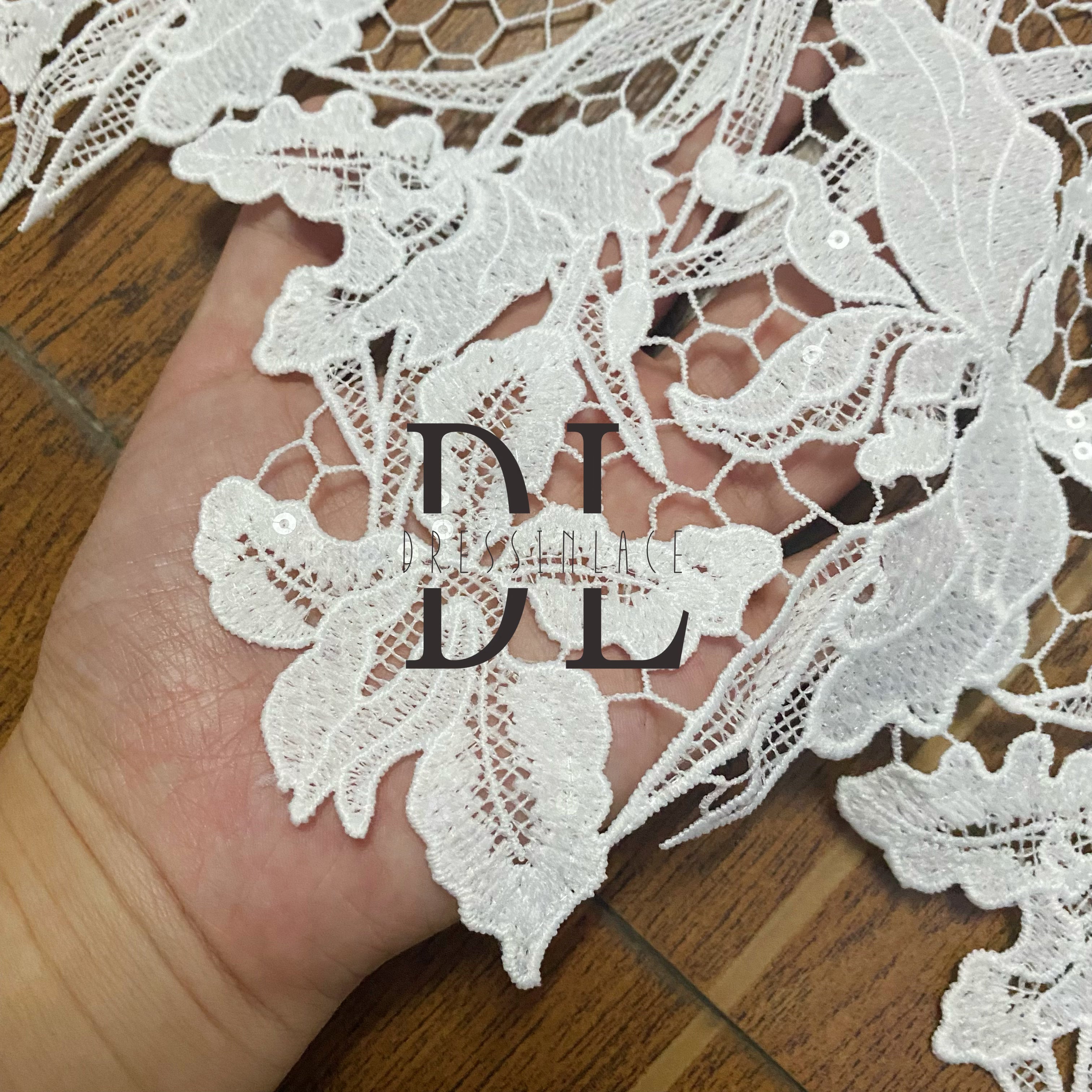 DLG120131 New Style Water Soluble Embroidered Lace Fabric - Exquisite Beauty of Lace with shiny sequins - Perfect for Bridal Dresses DLG120131