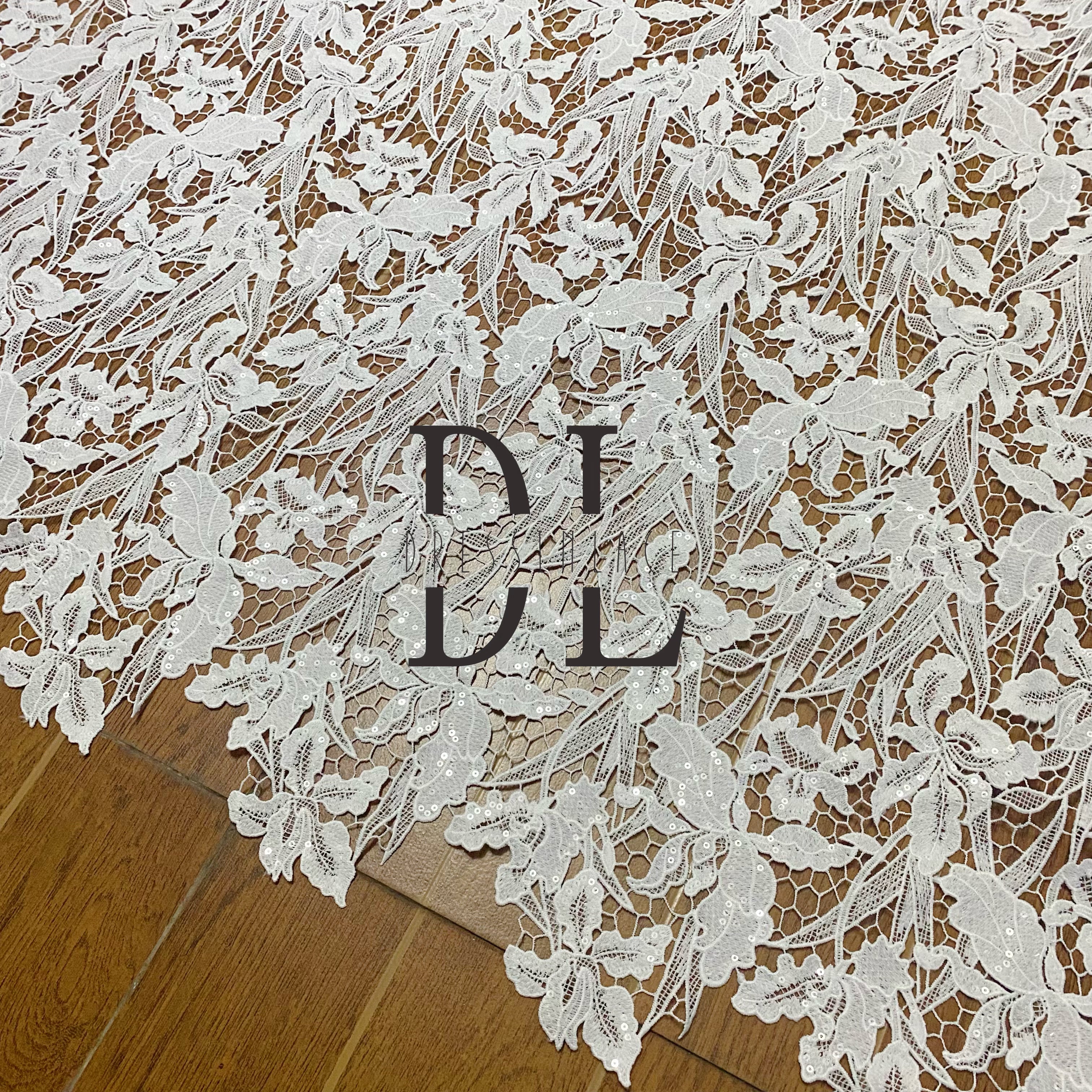 DLG120131 New Style Water Soluble Embroidered Lace Fabric - Exquisite Beauty of Lace with shiny sequins - Perfect for Bridal Dresses DLG120131