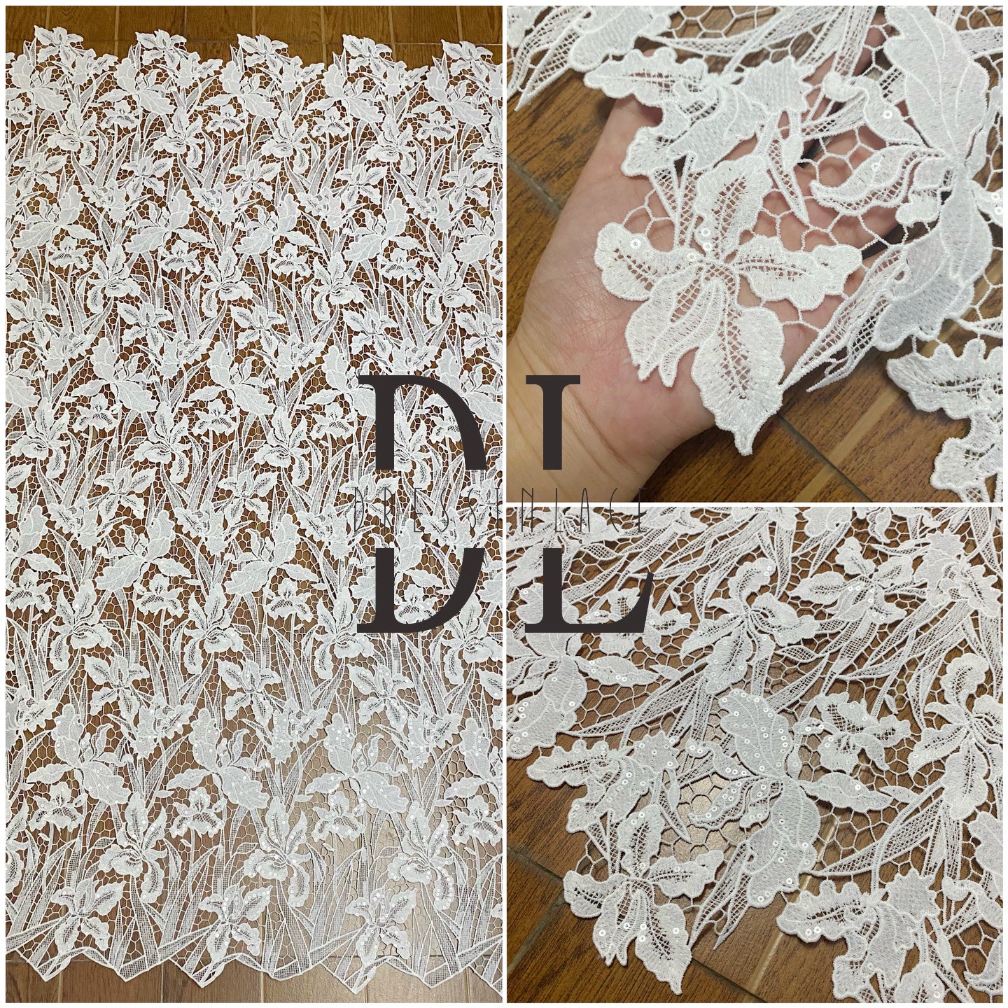 DLG120131 New Style Water Soluble Embroidered Lace Fabric - Exquisite Beauty of Lace with shiny sequins - Perfect for Bridal Dresses DLG120131