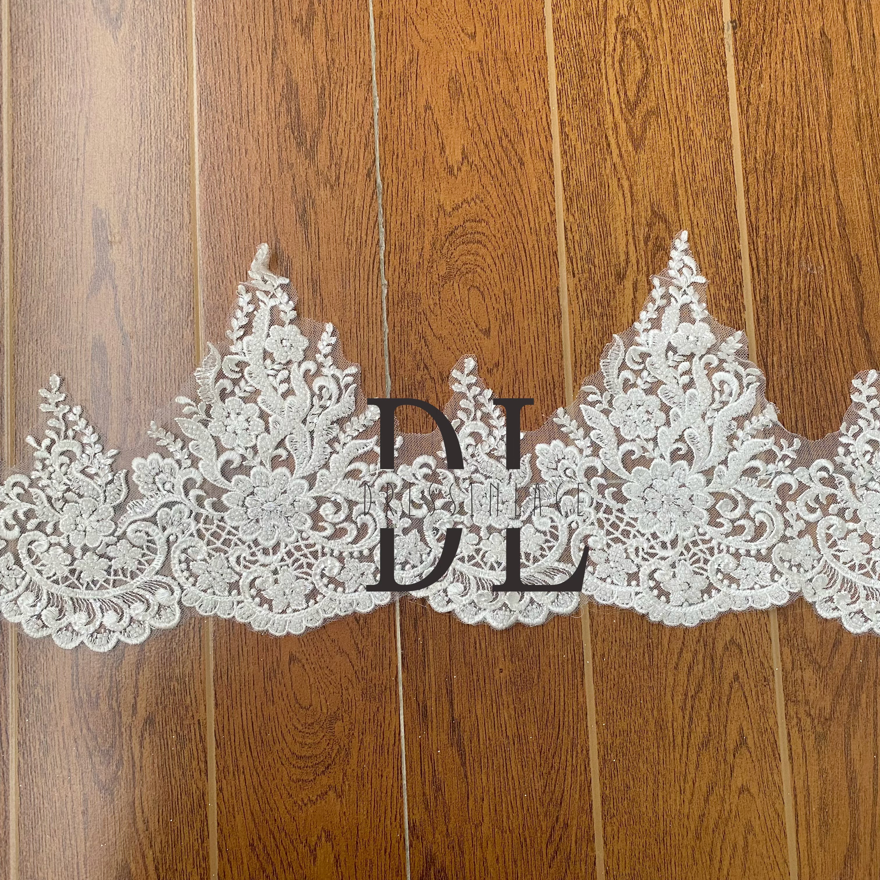 DLX21236 Exquisite Embroidery Lace Trims Beads and Sequins width 21cm for bride veils