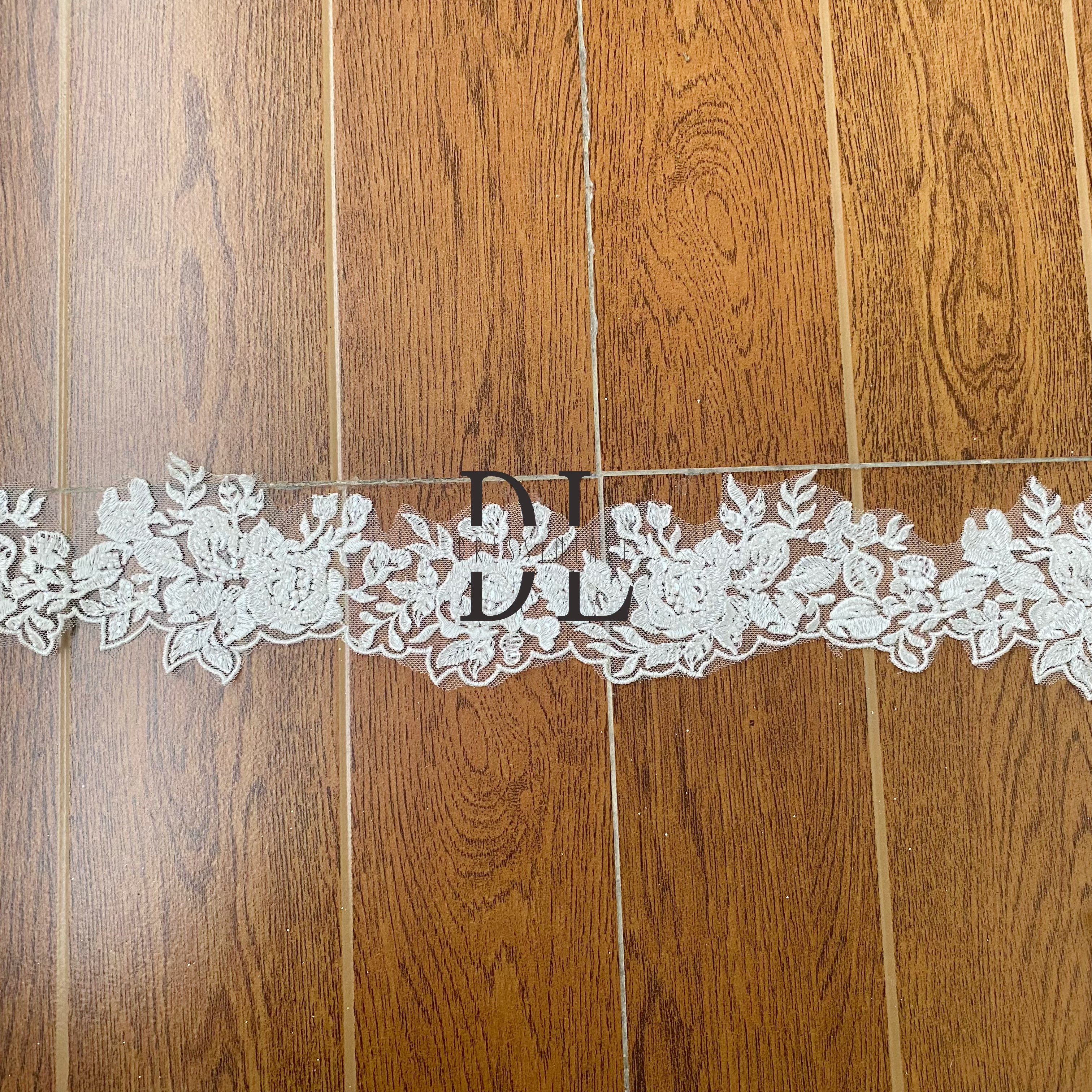 DLX80237 Exquisite Embroidery Lace Border With Beads and Sequins width 8cm for bride veils