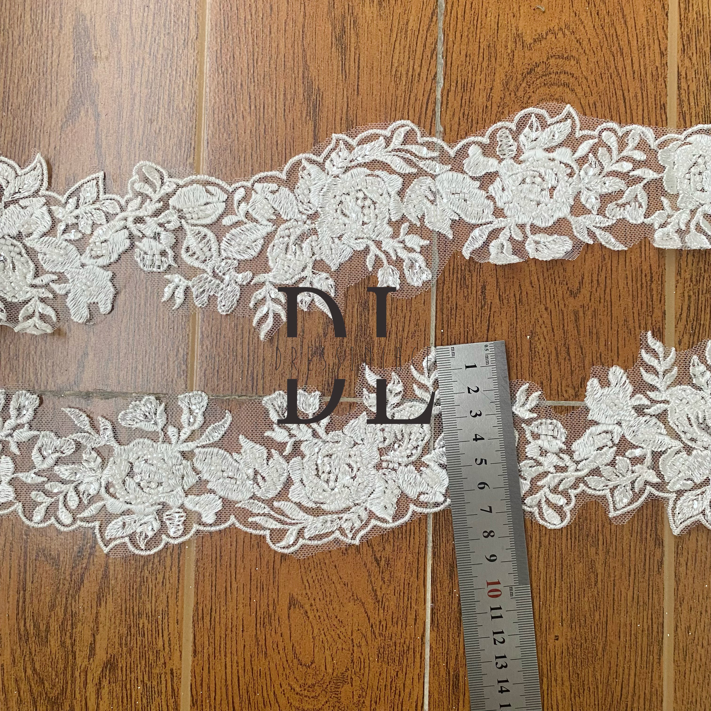 DLX80237 Exquisite Embroidery Lace Border With Beads and Sequins width 8cm for bride veils