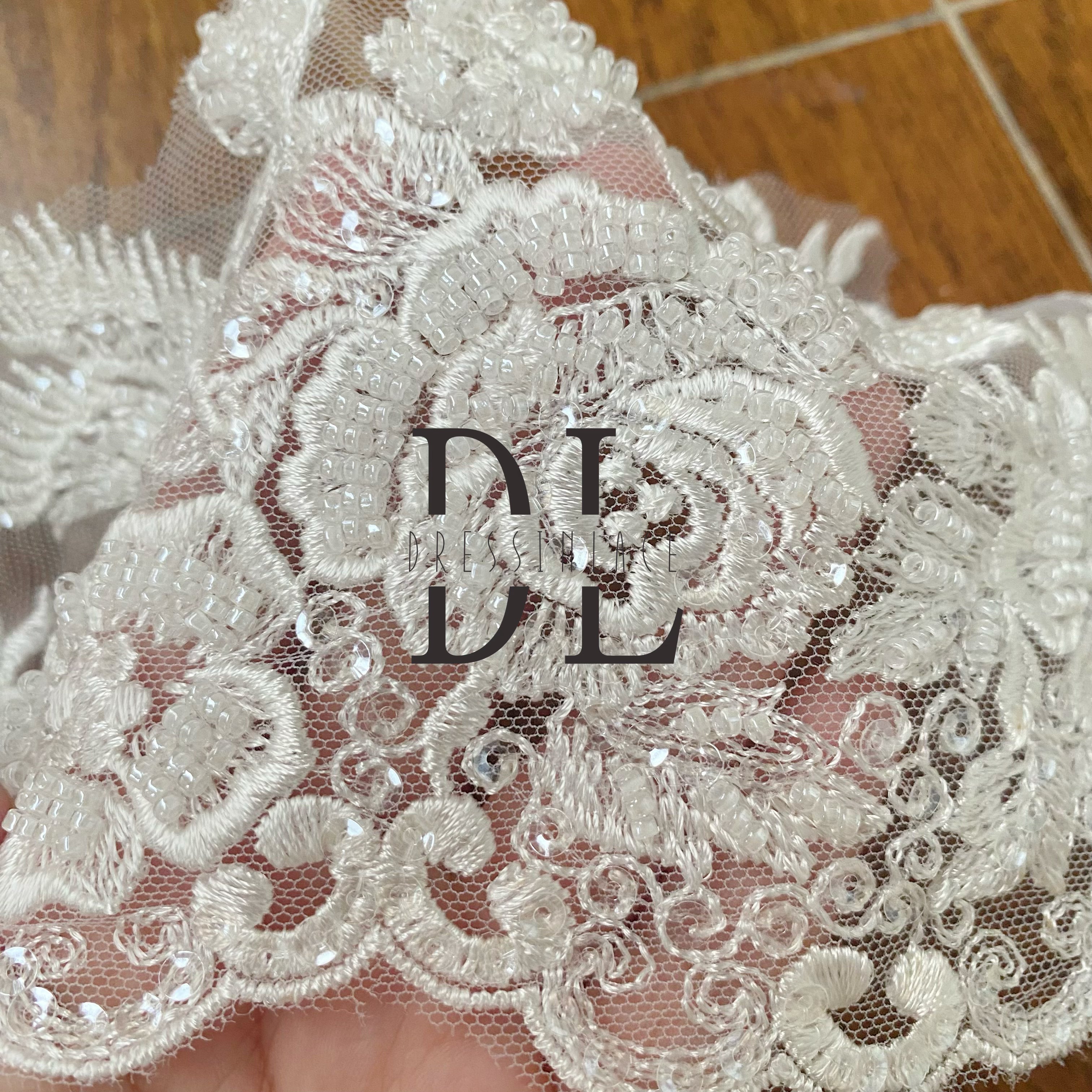 DLX15240 Beaded and Sequined Embroidery Trimming Laces width 11cm for Bridal Wedding Dresses