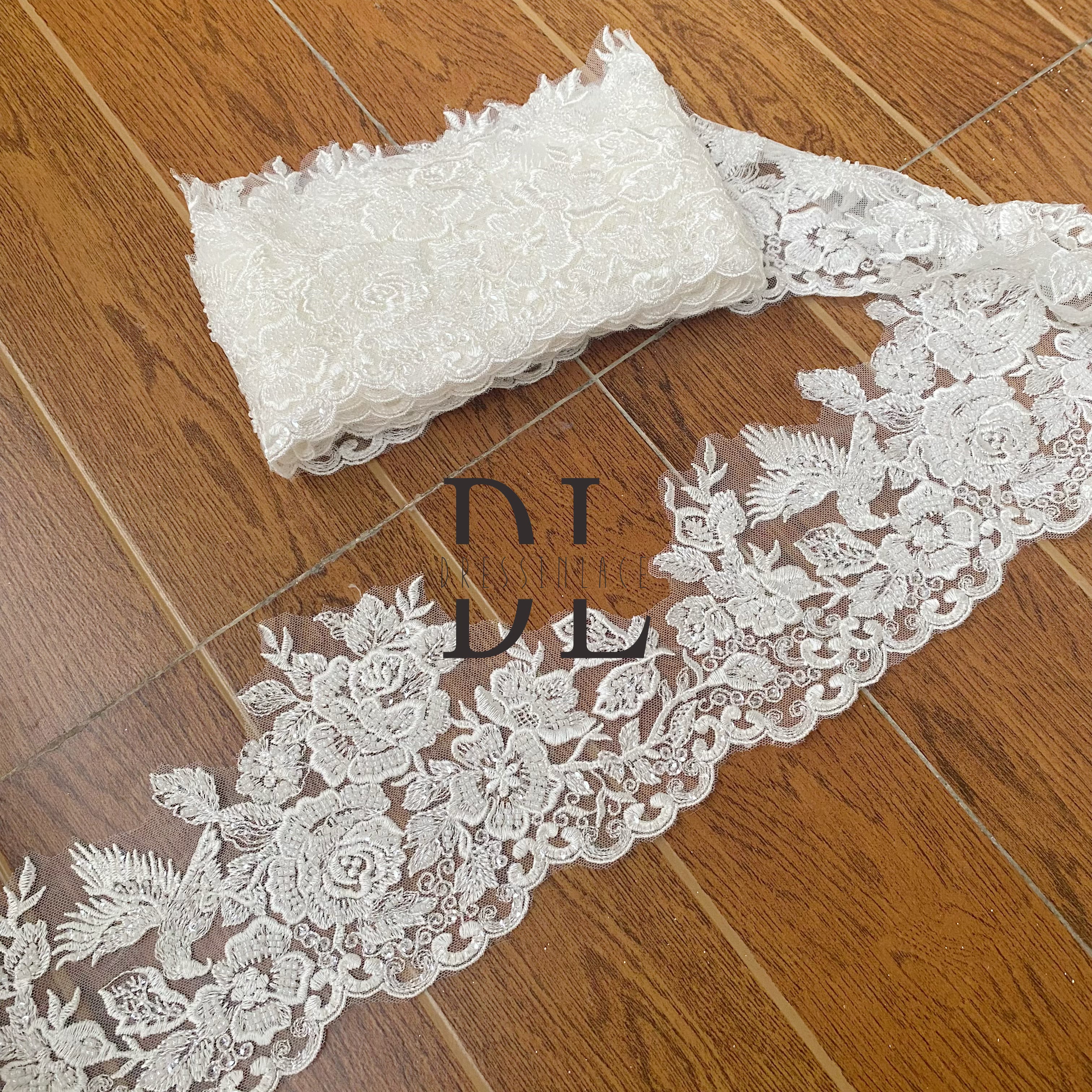 DLX15240 Beaded and Sequined Embroidery Trimming Laces width 11cm for Bridal Wedding Dresses