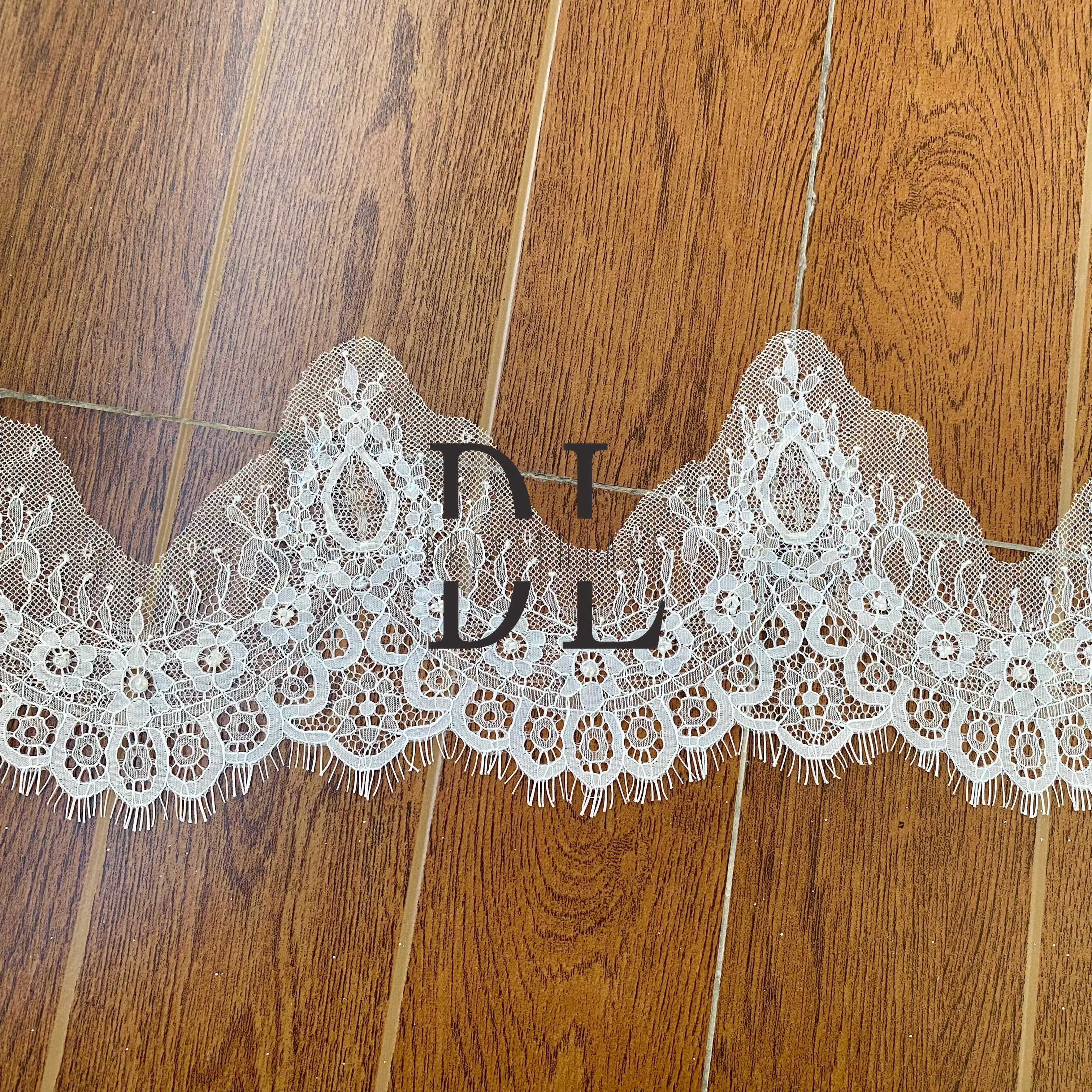 DLTL16201 unique and exquisite wavy eyelash lace trim handmade beads and sequin