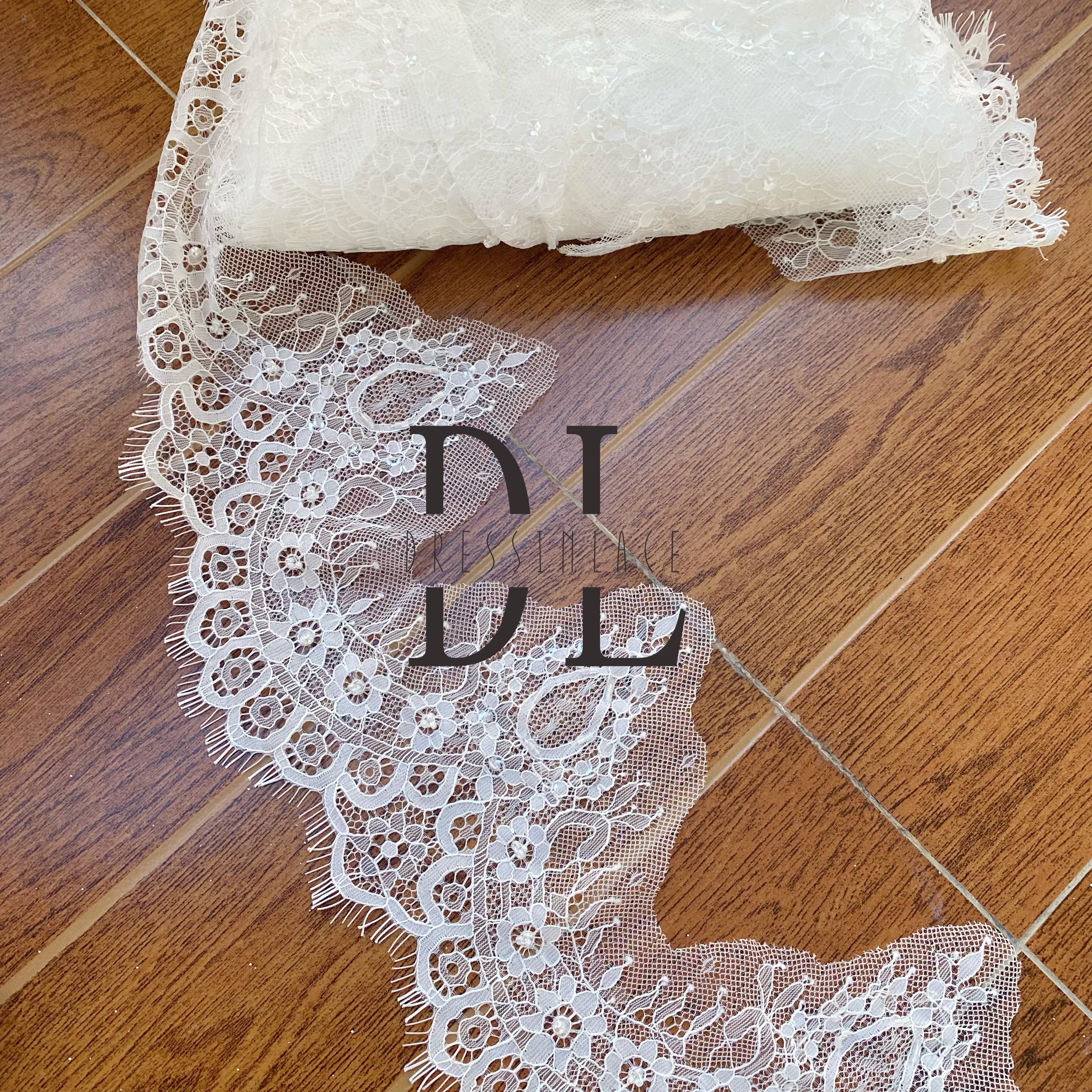 DLTL16201 pizzo ondulato unico e squisito con perline e paillettes fatte a mano