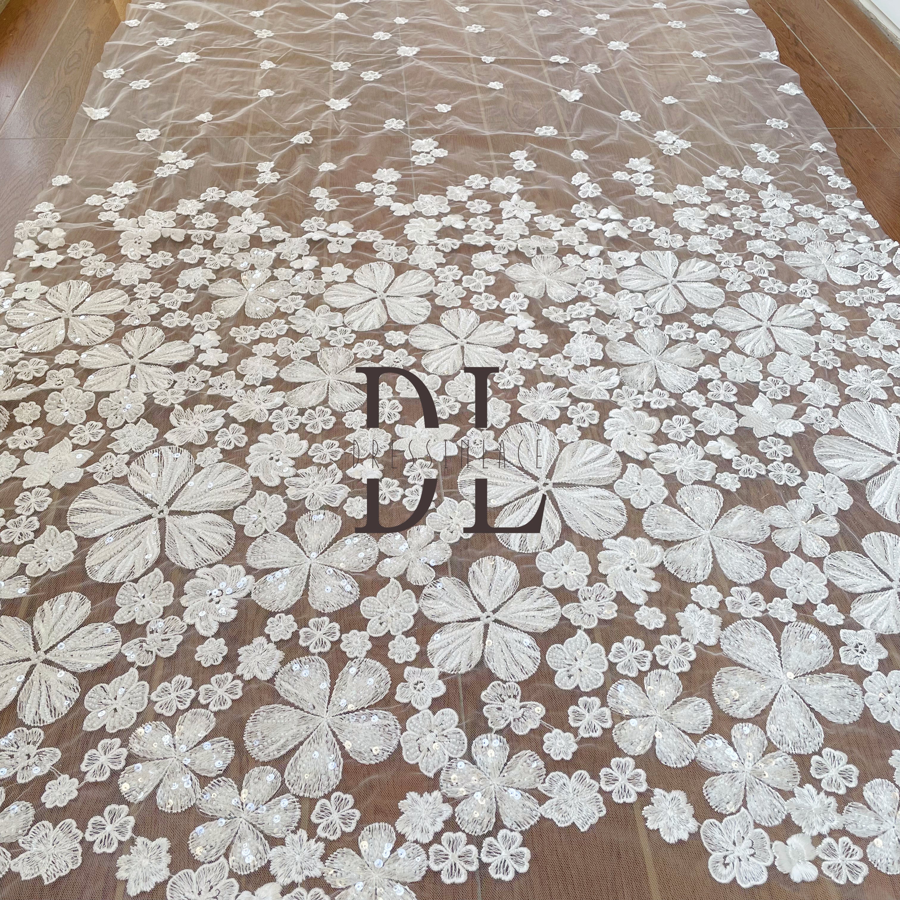 DL130145 Elegant Embroidery Lace Fabric with beads and sequins for creating stunning wedding dresses