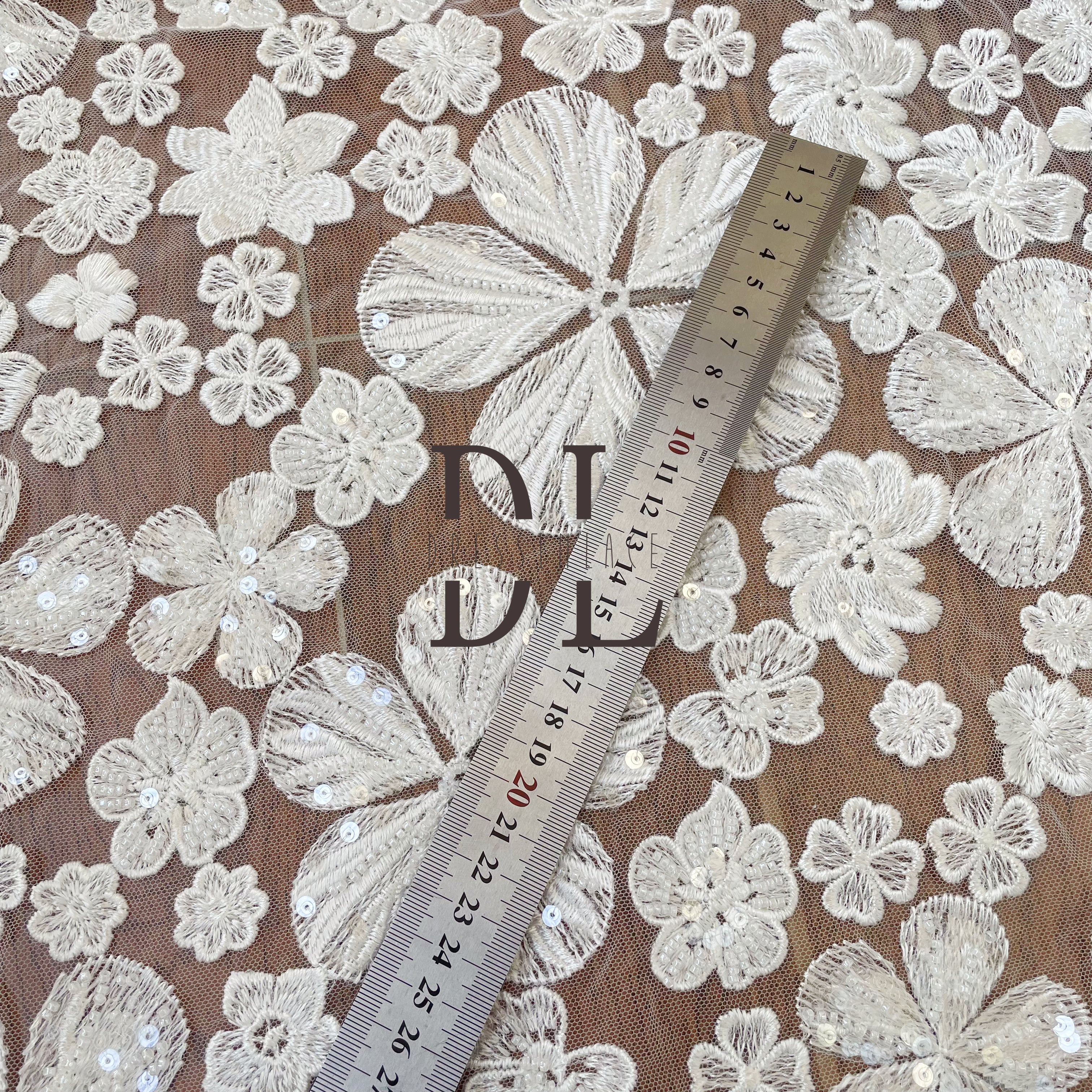 DL130145 Elegant Embroidery Lace Fabric with beads and sequins for creating stunning wedding dresses