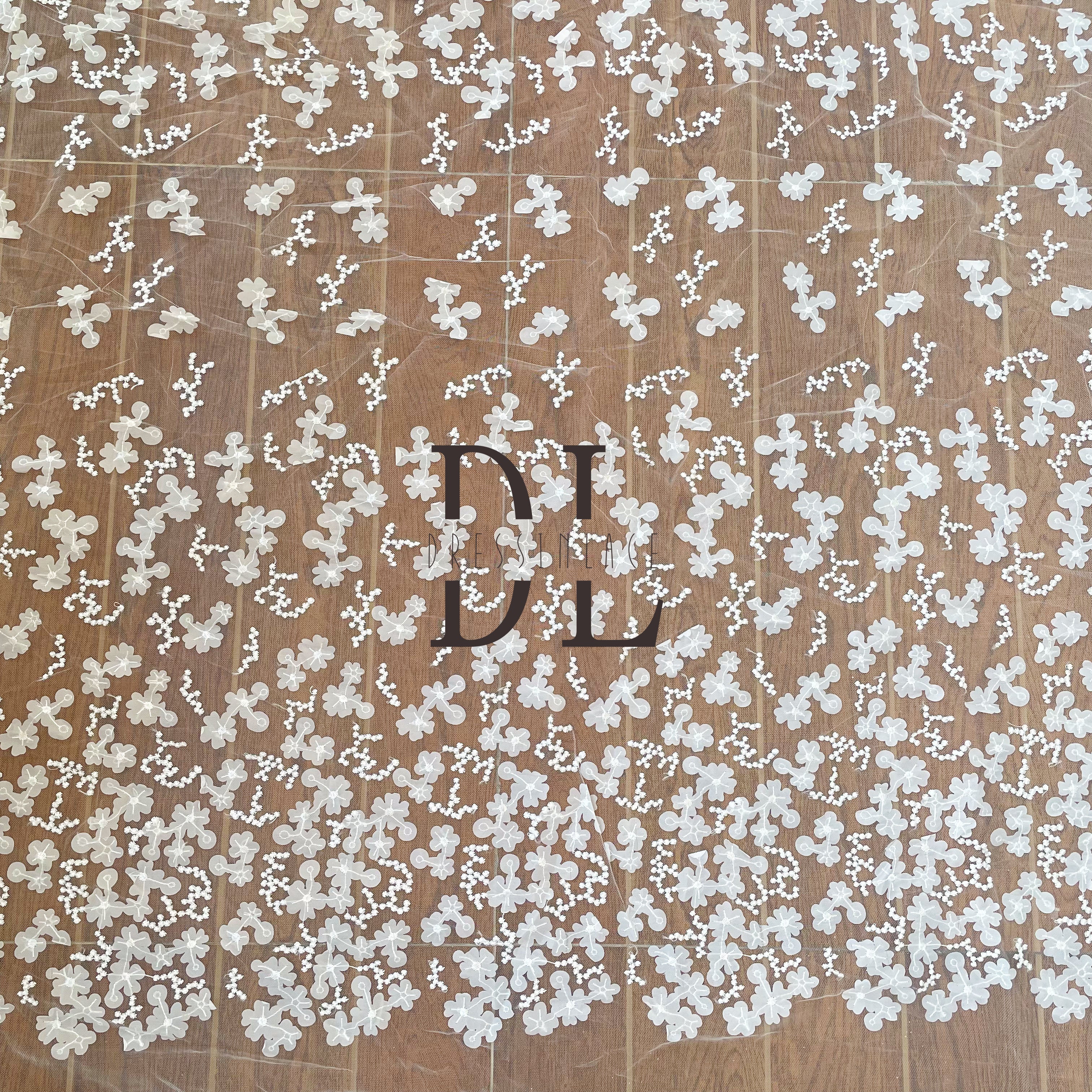 DL130130 3D satin flowers lace fabrics with sequins for DIY Hand-Made Bridal Accessories