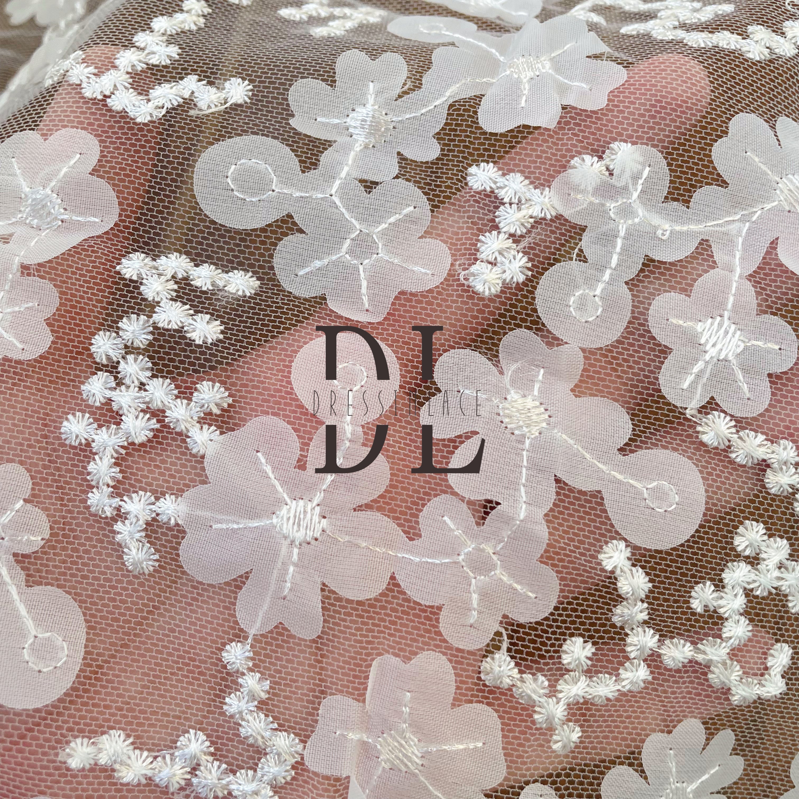 DL130130 3D satin flowers lace fabrics with sequins for DIY Hand-Made Bridal Accessories