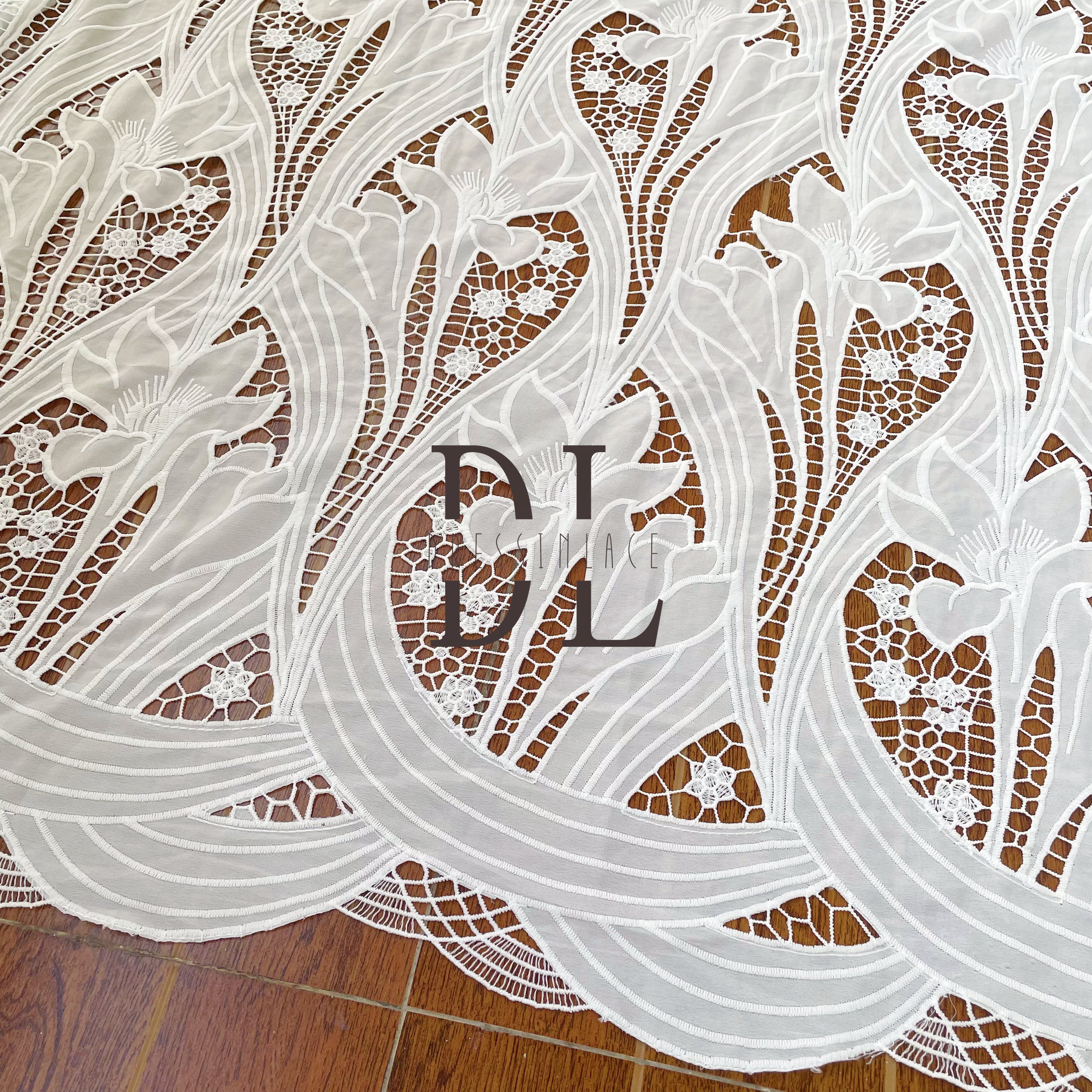 DL130133 High-quality soft Laser satin flowers lace fabric perfect for bride wedding dresses