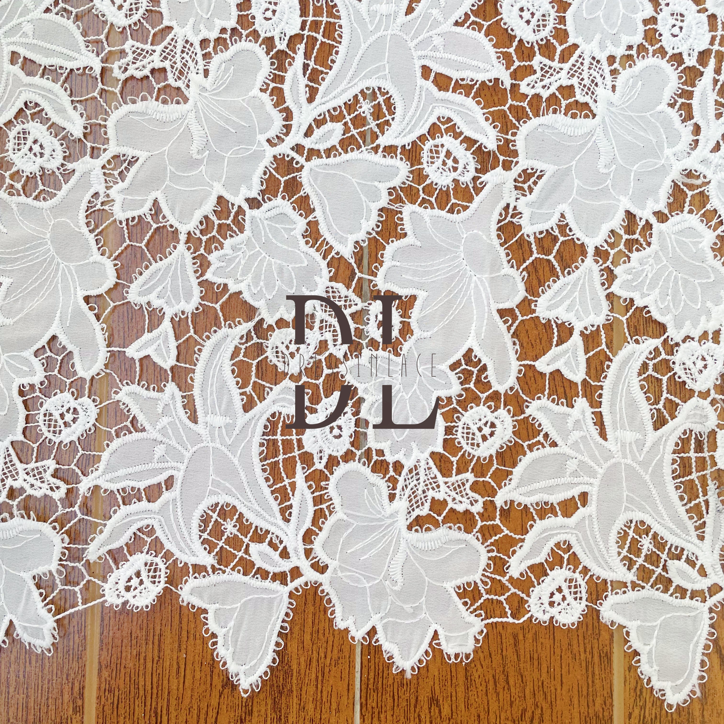 DL130131 Flowers Lace Fabric Satin - Perfect Pattern for Bridal Dresses Delicate Elegance DL130131