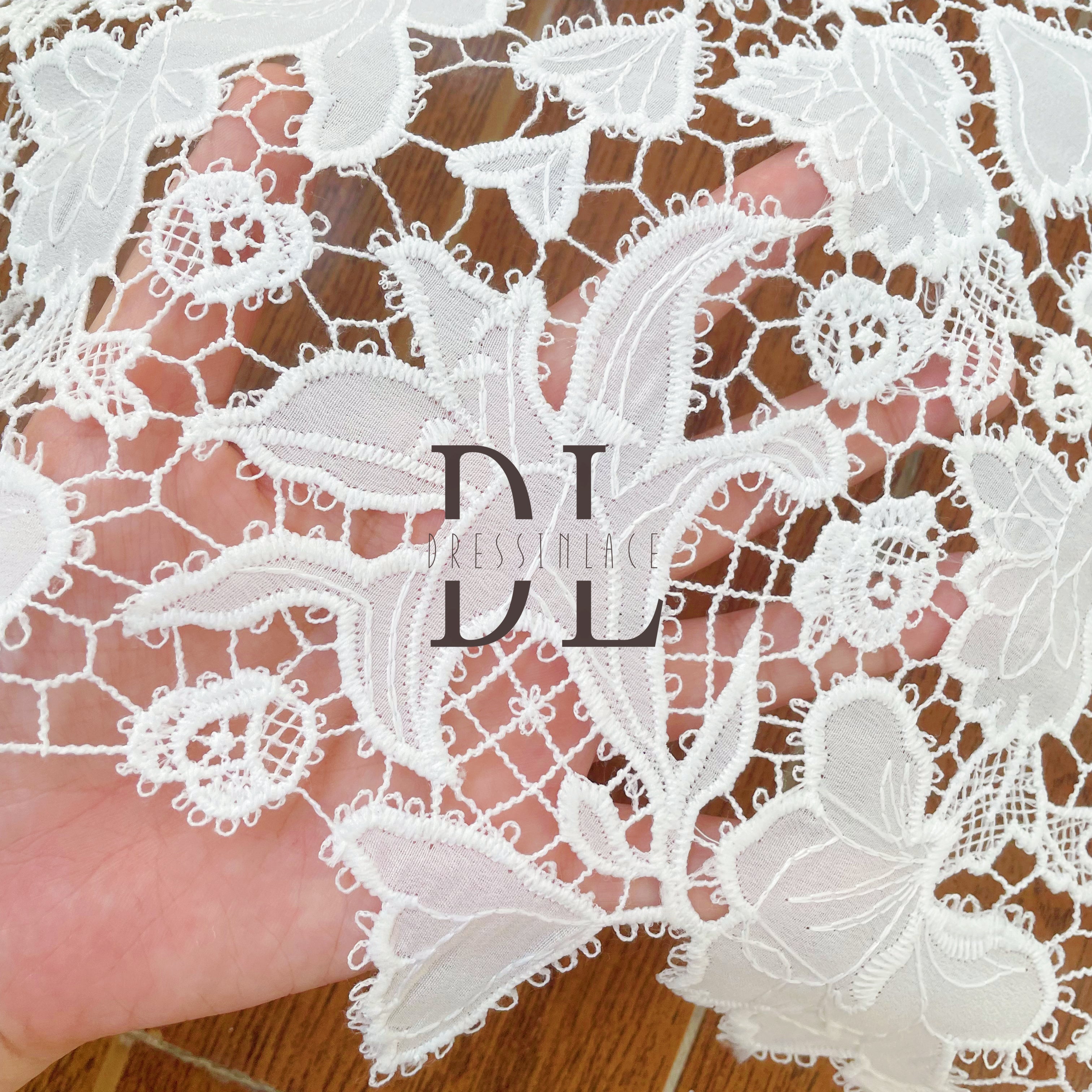 DL130131 Flowers Lace Fabric Satin - Perfect Pattern for Bridal Dresses Delicate Elegance DL130131