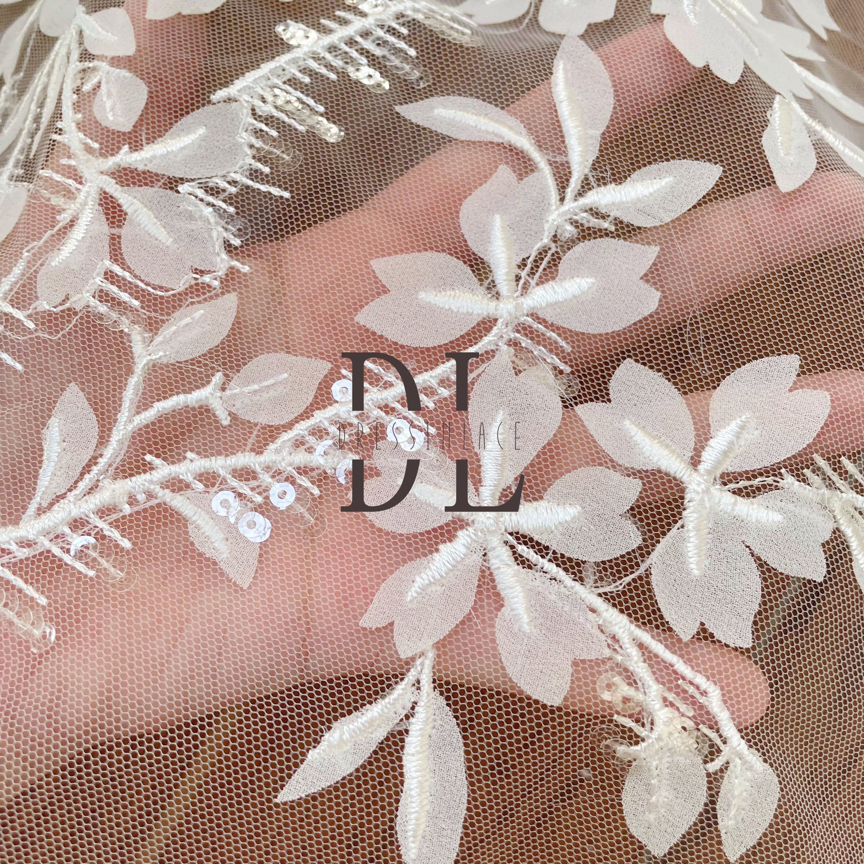 DL130129 High-quality soft Mesh 3D satin flowers lace fabric with sequins for making wedding dresses