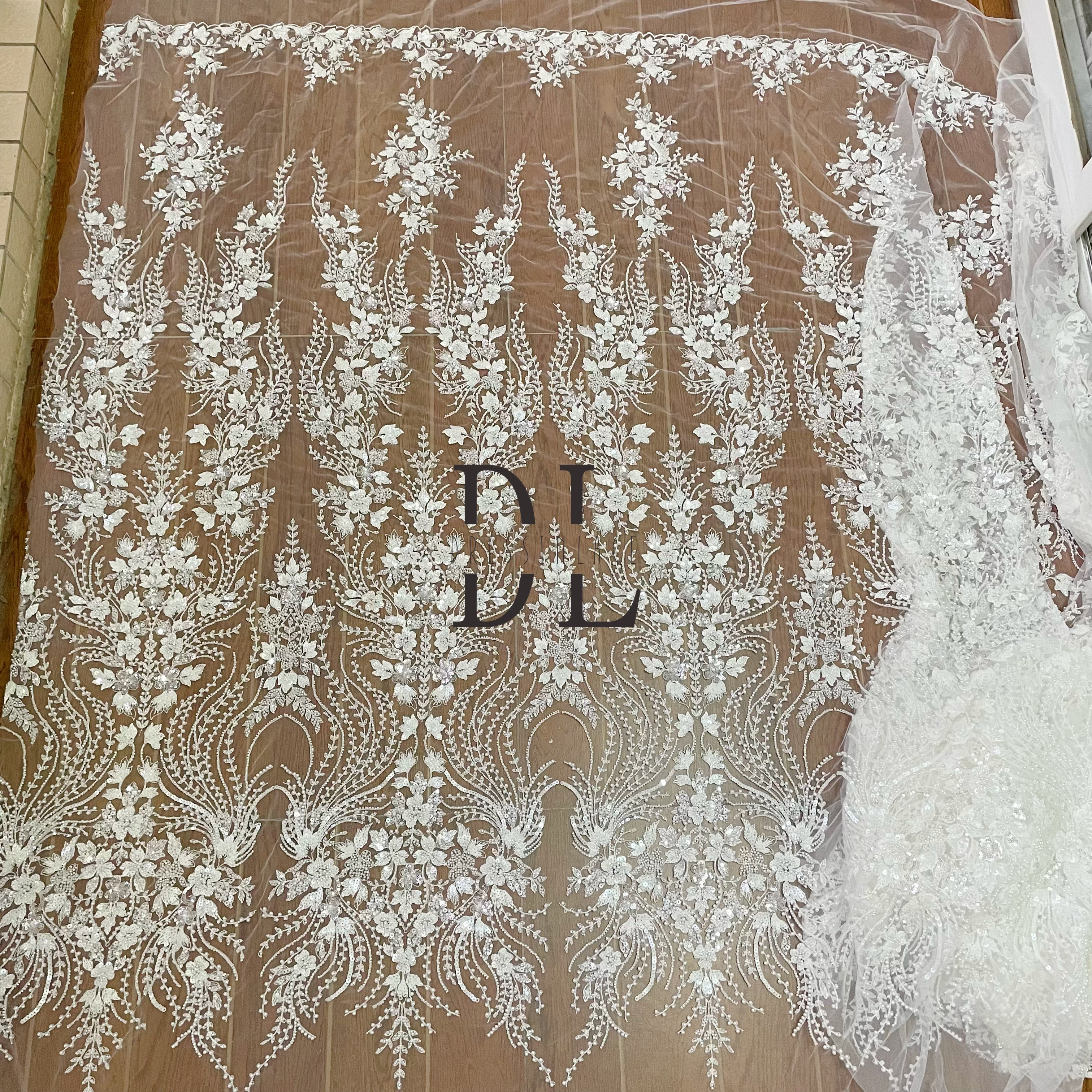 DL130149 Allover Lace Fabric with Full Beads Sequins - Popular Style for Stylish Designs DL130149