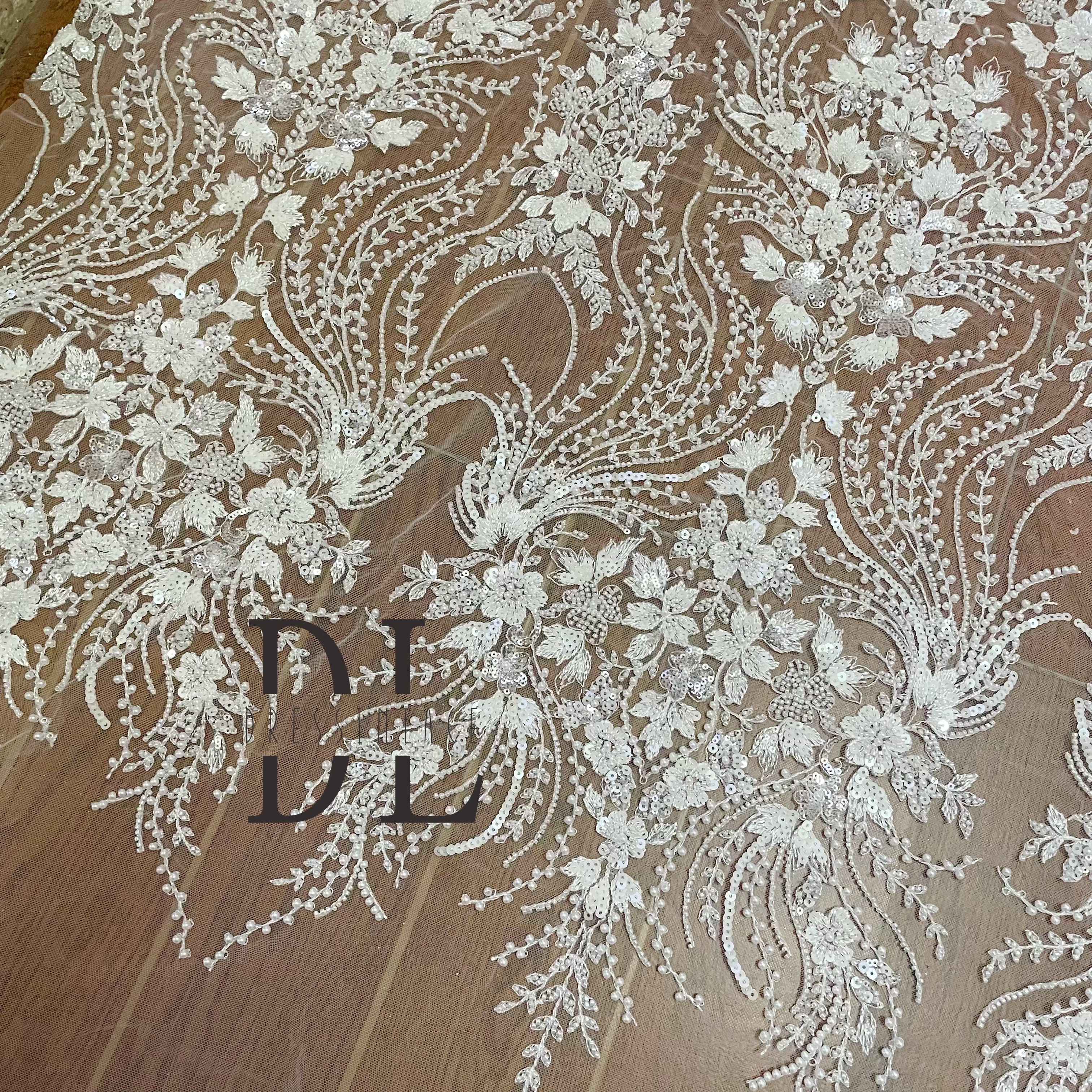 DL130149 Allover Lace Fabric with Full Beads Sequins - Popular Style for Stylish Designs DL130149