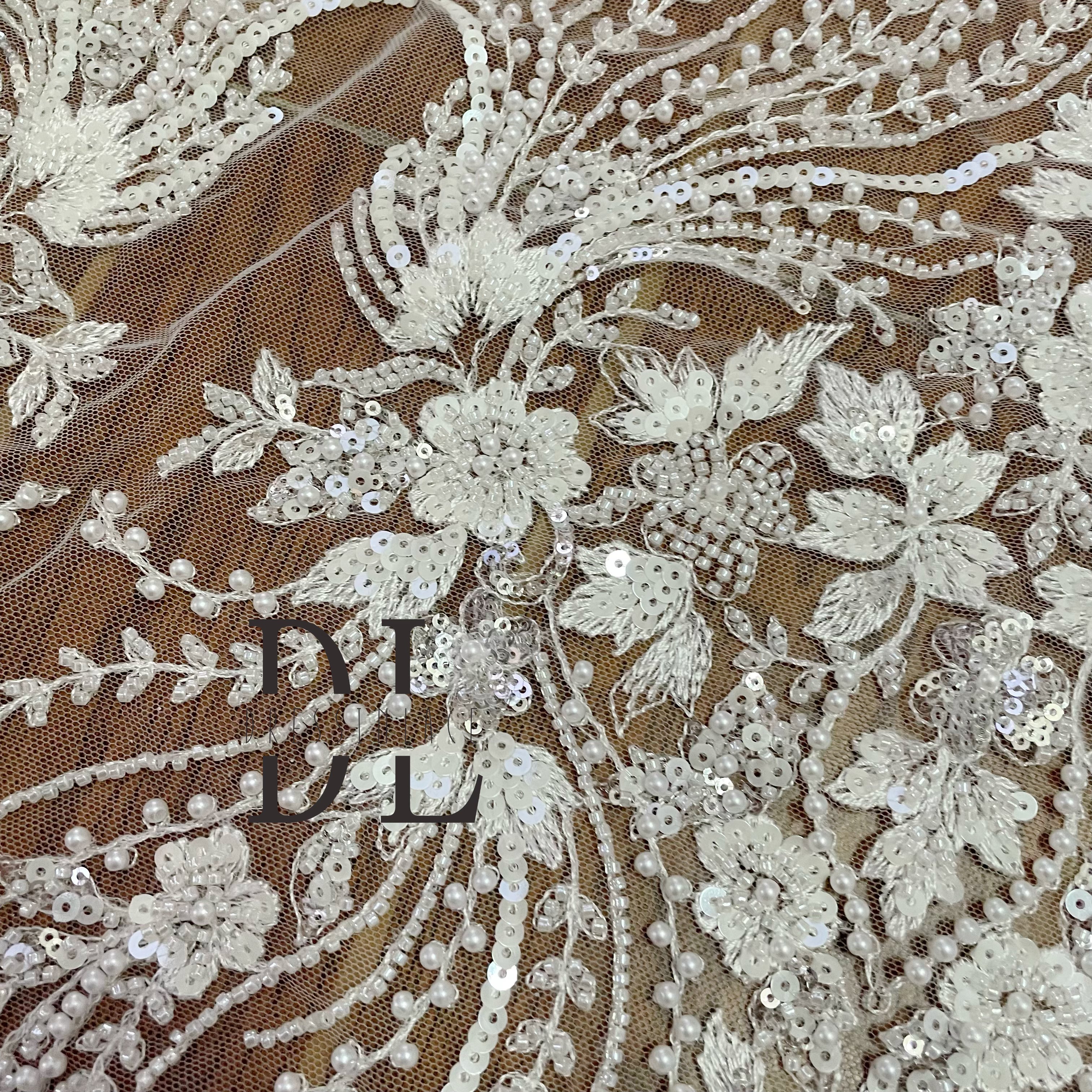 DL130149 Allover Lace Fabric with Full Beads Sequins - Popular Style for Stylish Designs DL130149