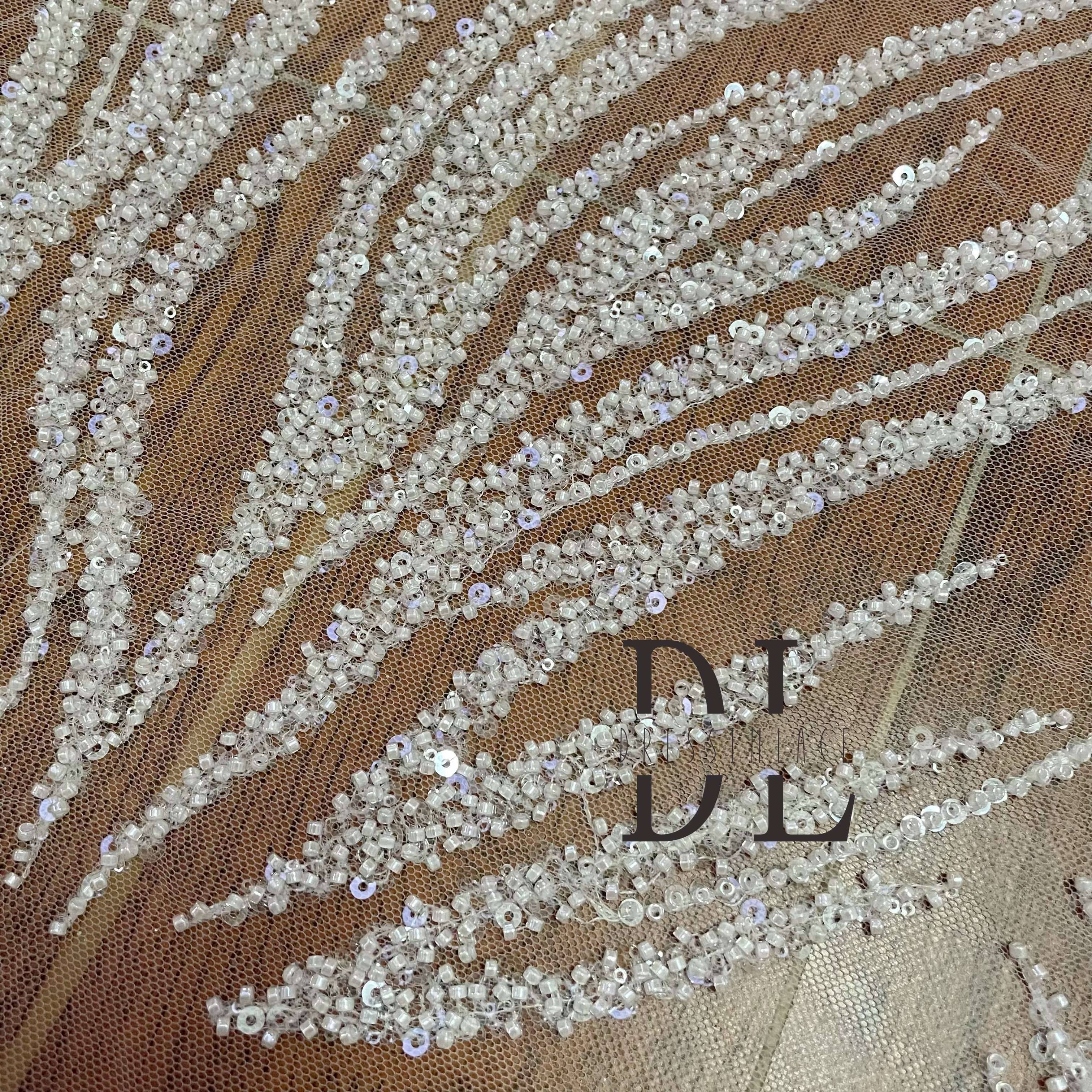 DL130153 Delicate Lace Fabric with beautiful beads and sequins Made fr –  DressinLace