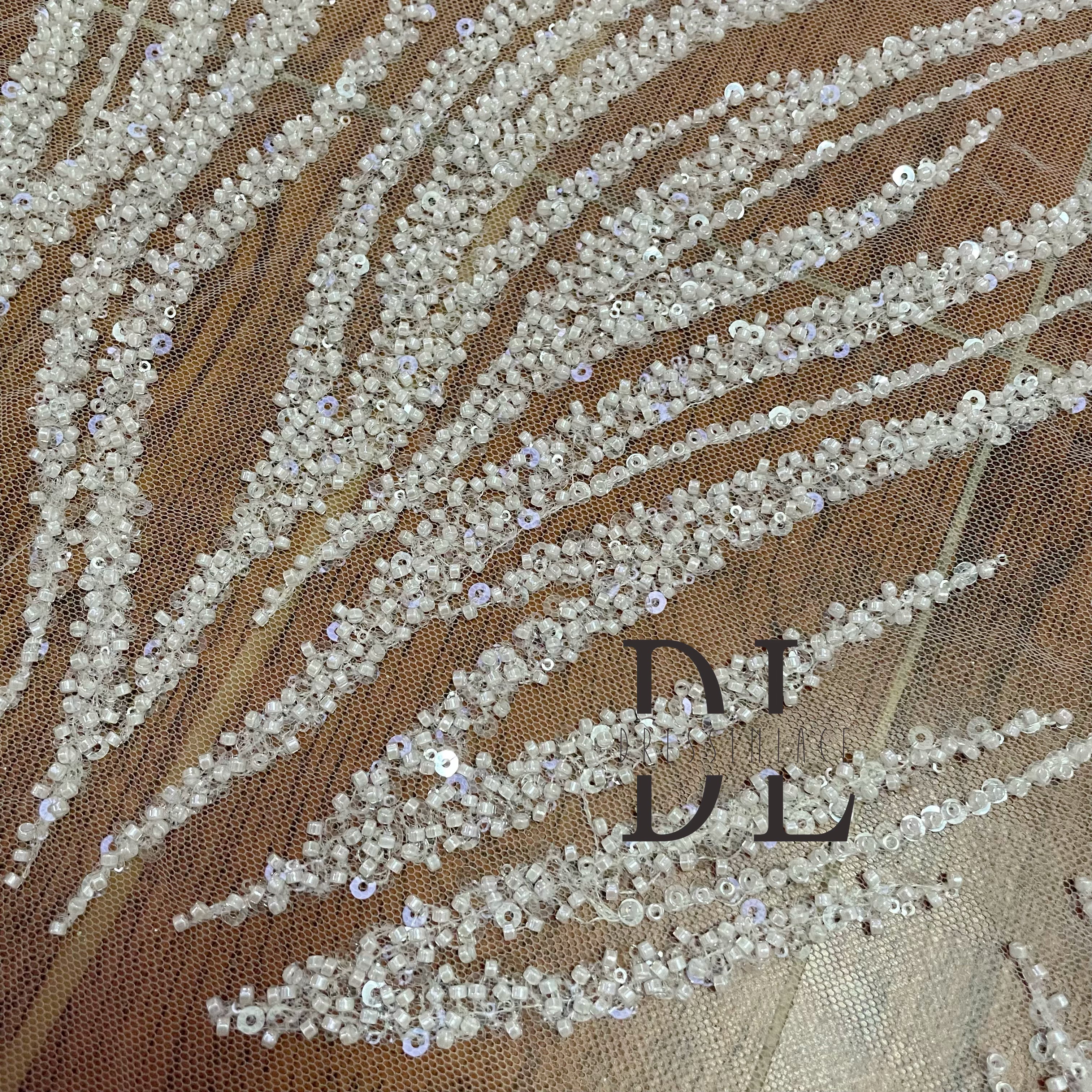 DL130153 Delicate Lace Fabric with beautiful beads and sequins Made from high-quality materials DL130153