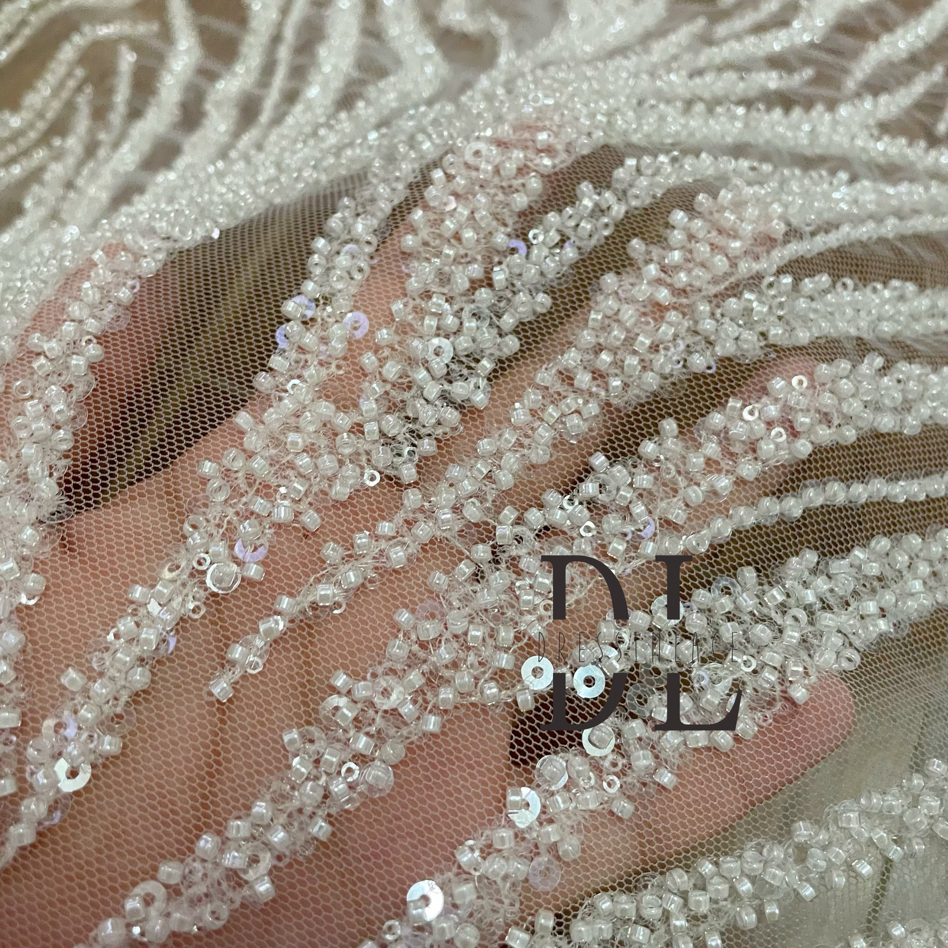 DL130153 Delicate Lace Fabric with beautiful beads and sequins Made from high-quality materials DL130153