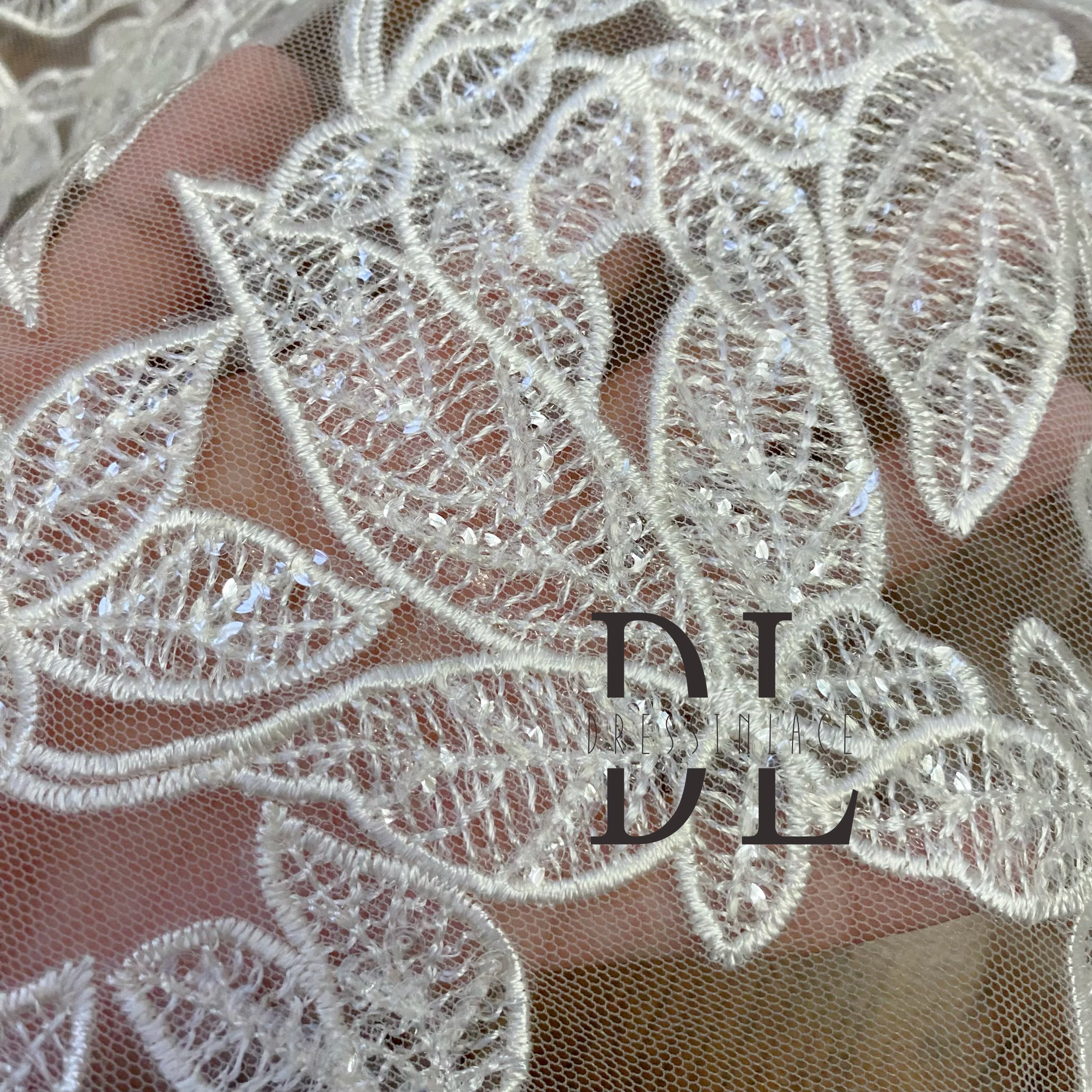 DL130138 Premium Quality Lace Fabrics With shiny sequins on leaves for bride Wedding Dresses