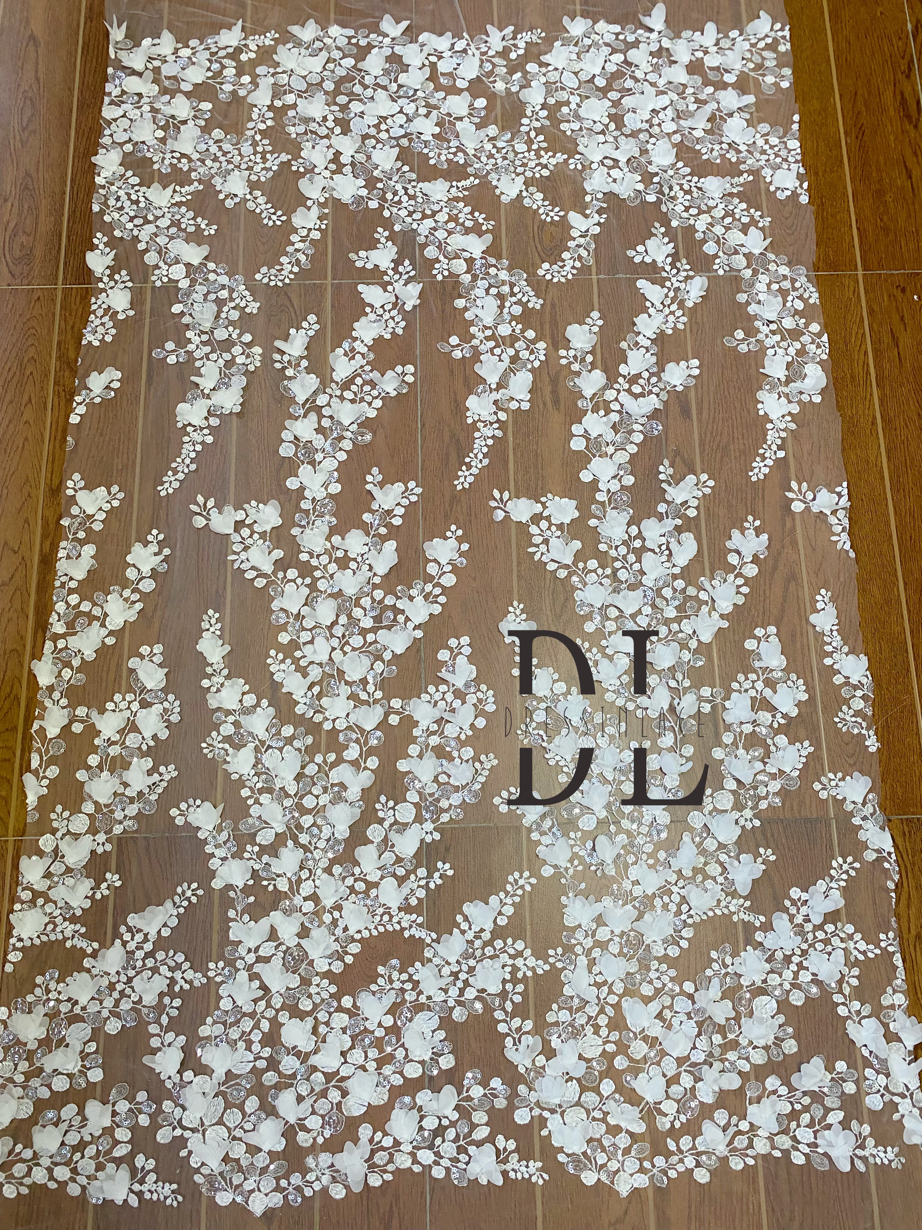 DL130137 Premium Quality Lace Fabric Soft and comfortable 3D Flower Design For Bridal Wear