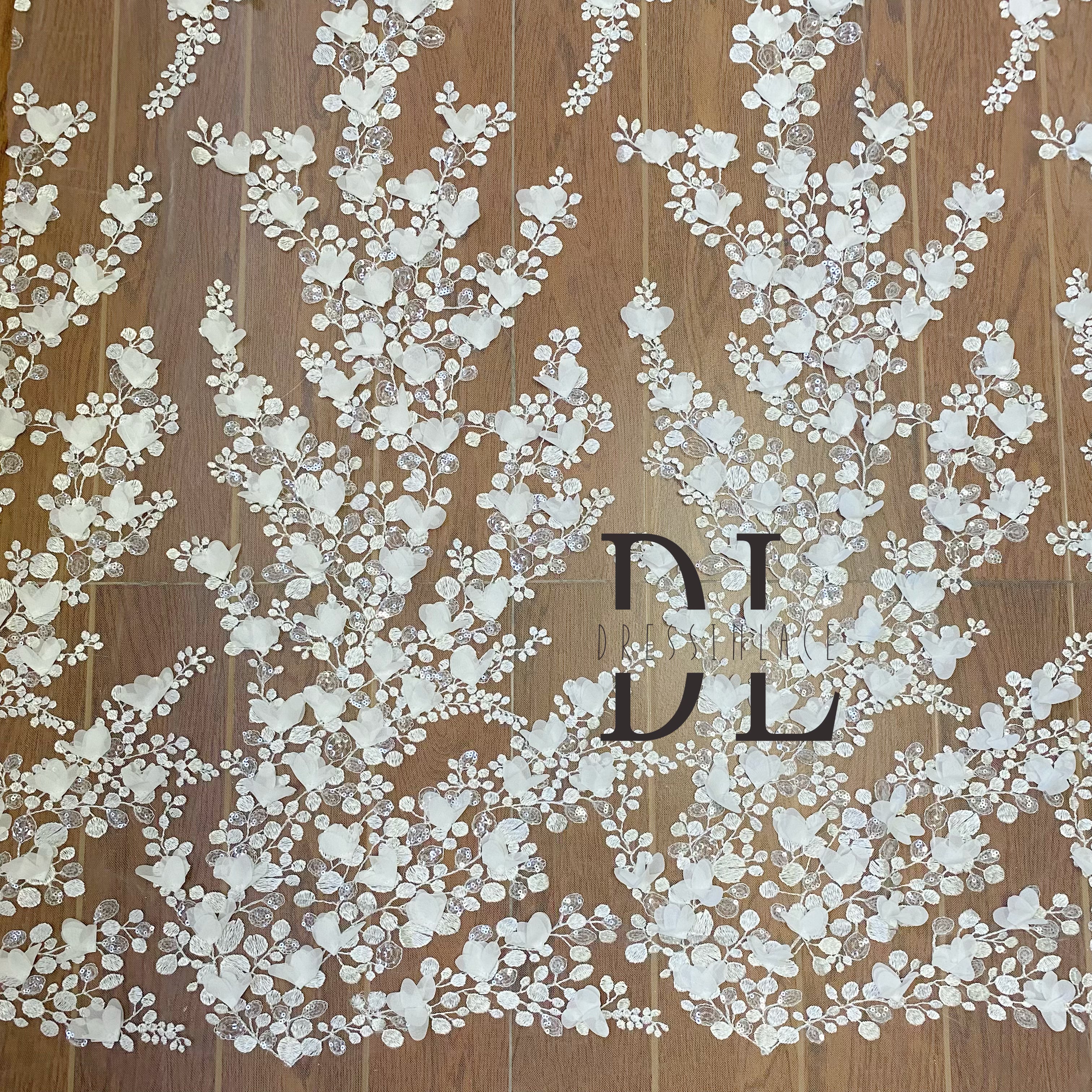 DL130137 Premium Quality Lace Fabric Soft and comfortable 3D Flower Design For Bridal Wear