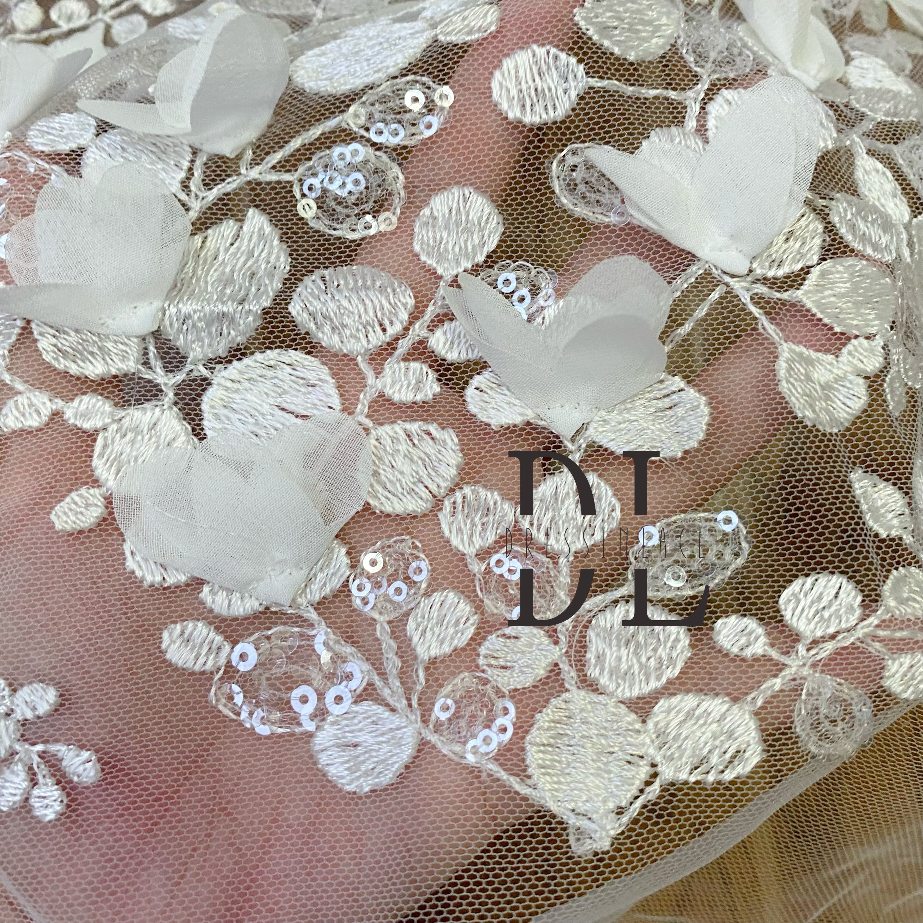 DL130137 Premium Quality Lace Fabric Soft and comfortable 3D Flower Design For Bridal Wear