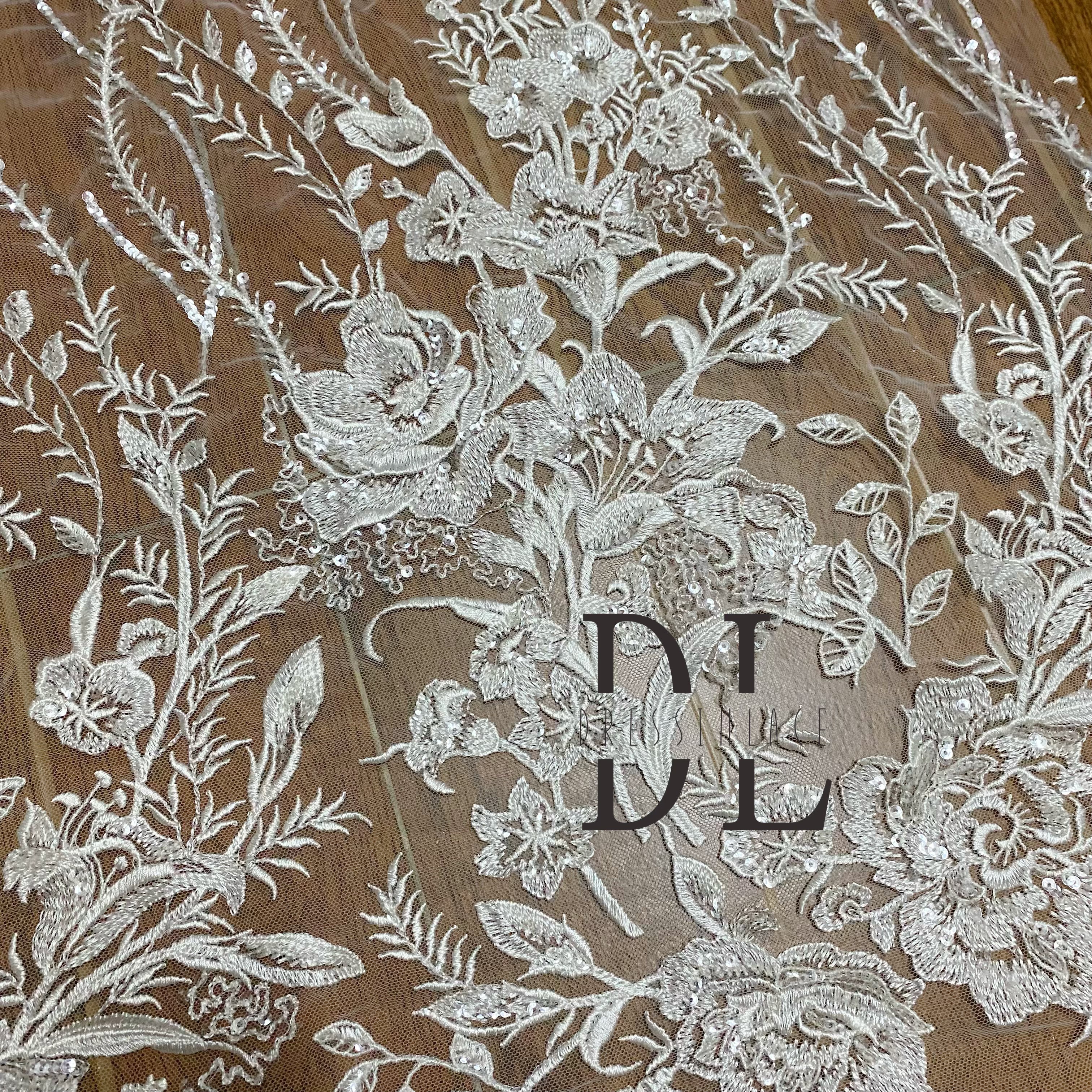 DL130156 Beautiful Embroidery Lace Fabric with Sparkling Sequins For elegant wedding attire