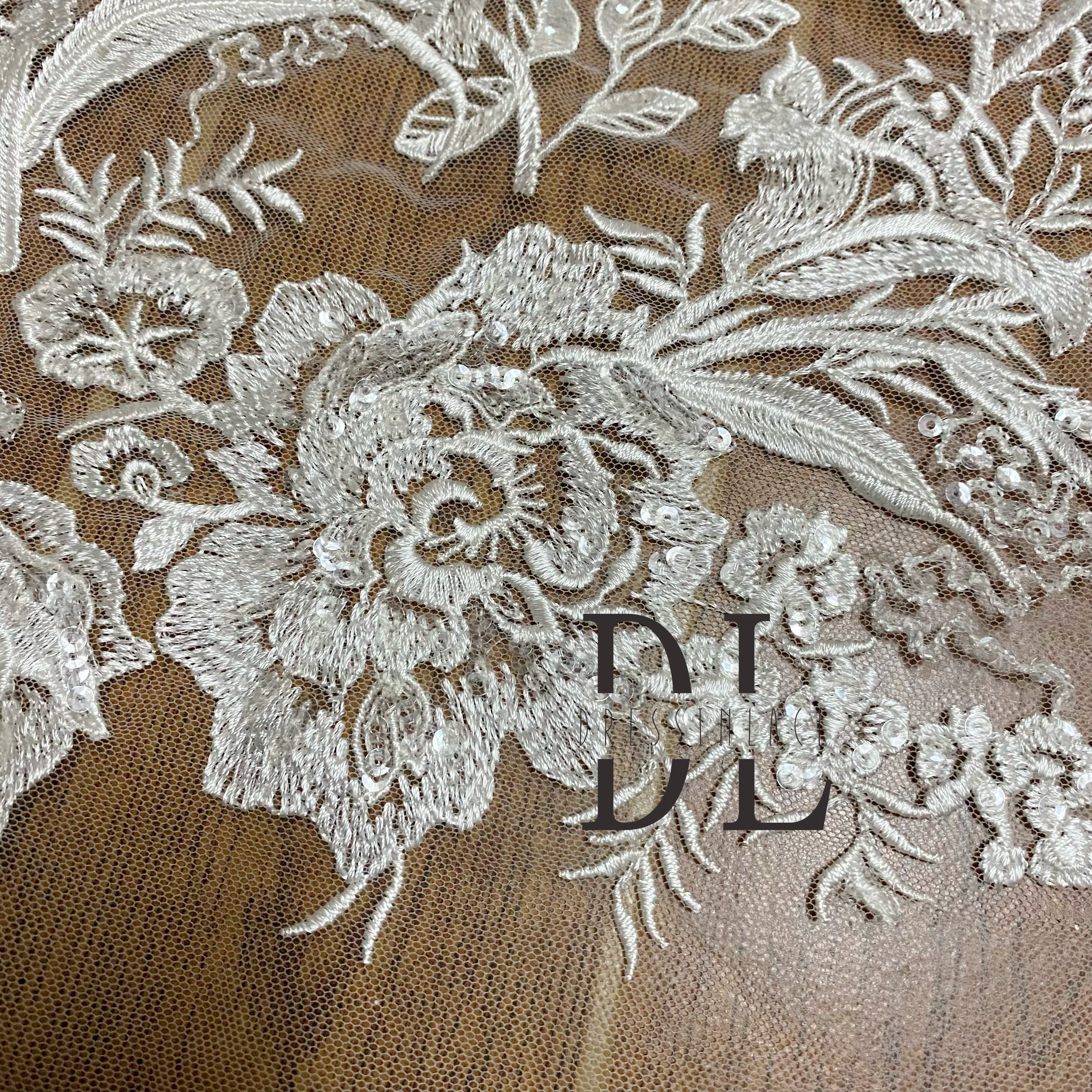 DL130156 Beautiful Embroidery Lace Fabric with Sparkling Sequins For elegant wedding attire