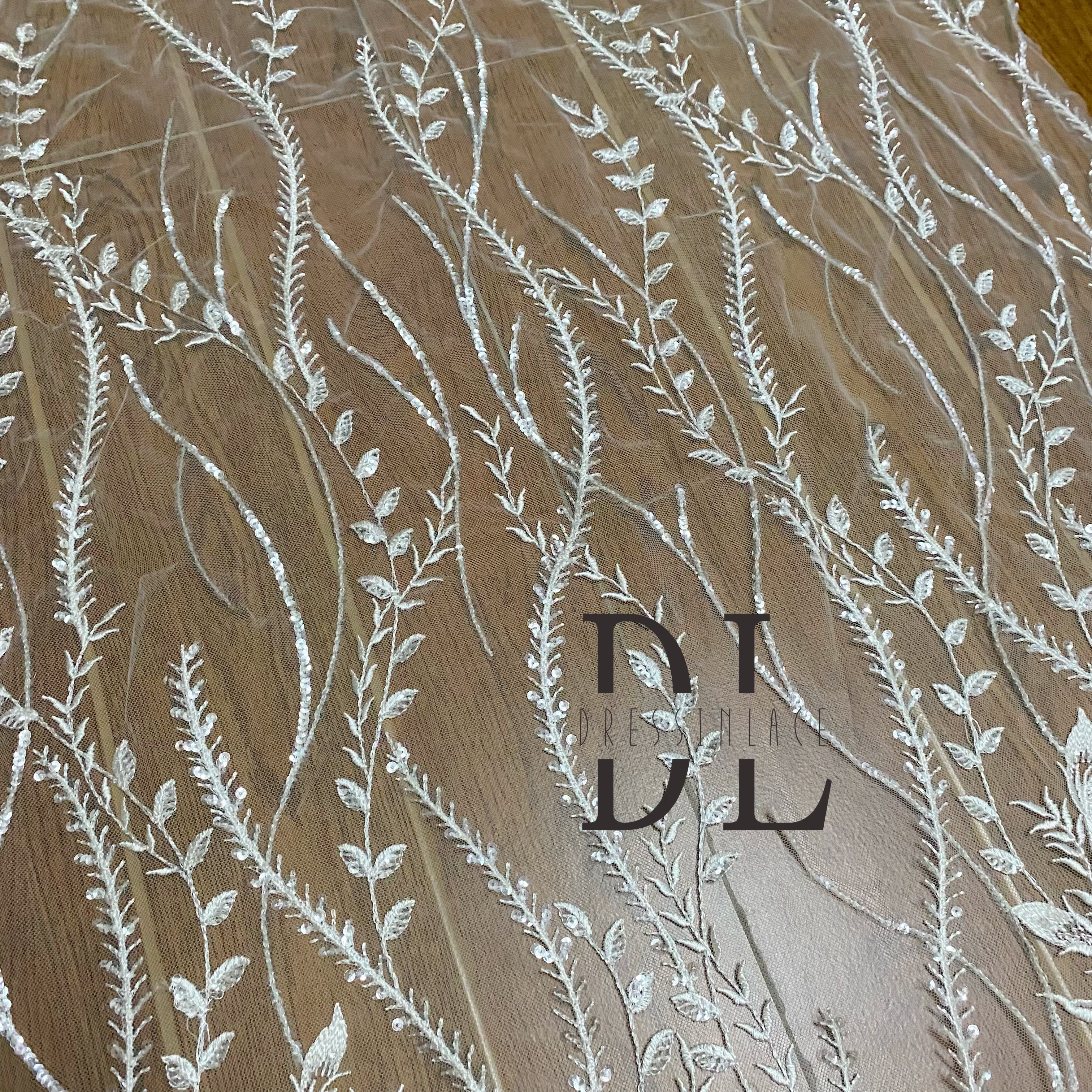 DL130156 Beautiful Embroidery Lace Fabric with Sparkling Sequins For elegant wedding attire