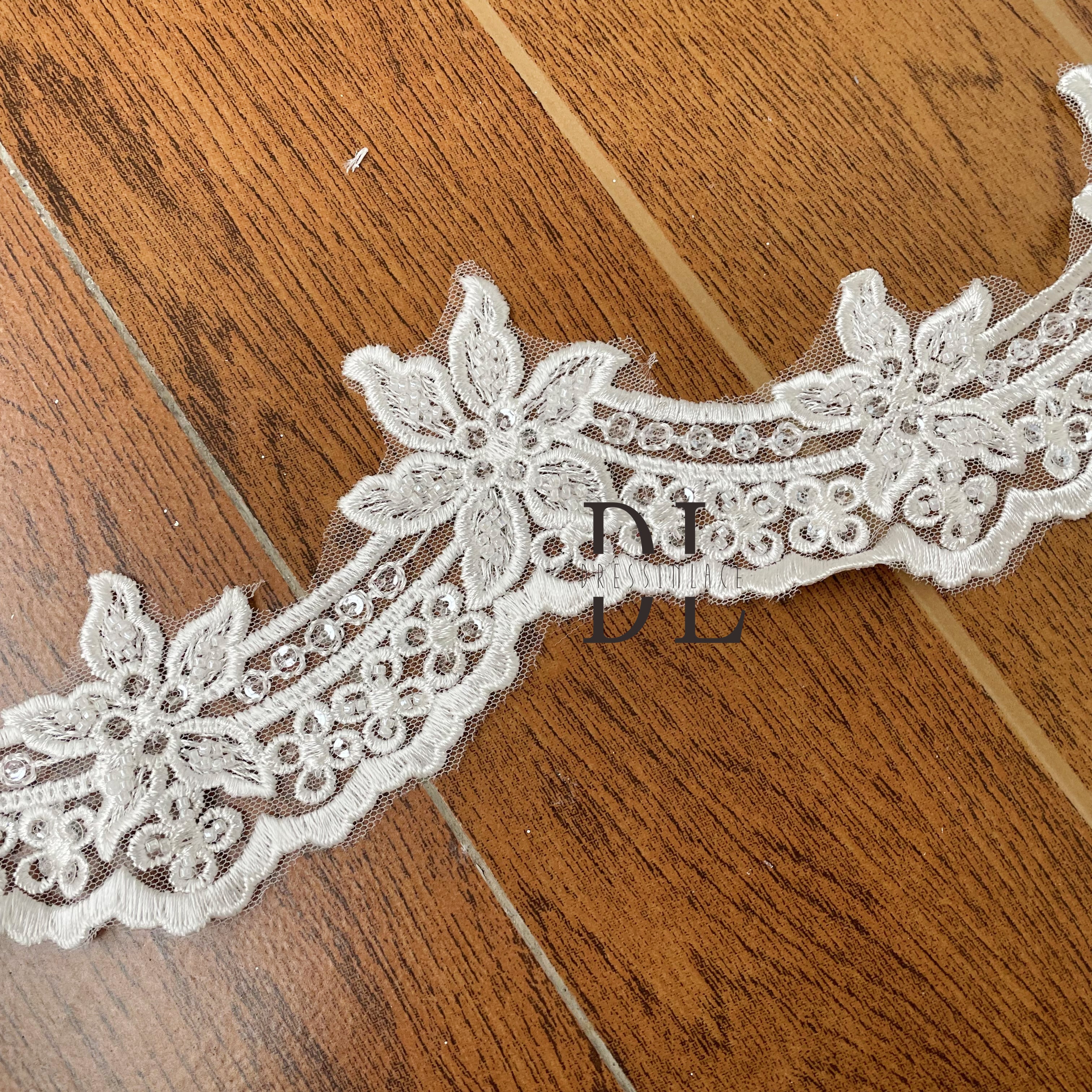 DLX09248 Embroidered Lace Trims Floras Border 9CM With Beads and Sequins for Garment Bride Veils