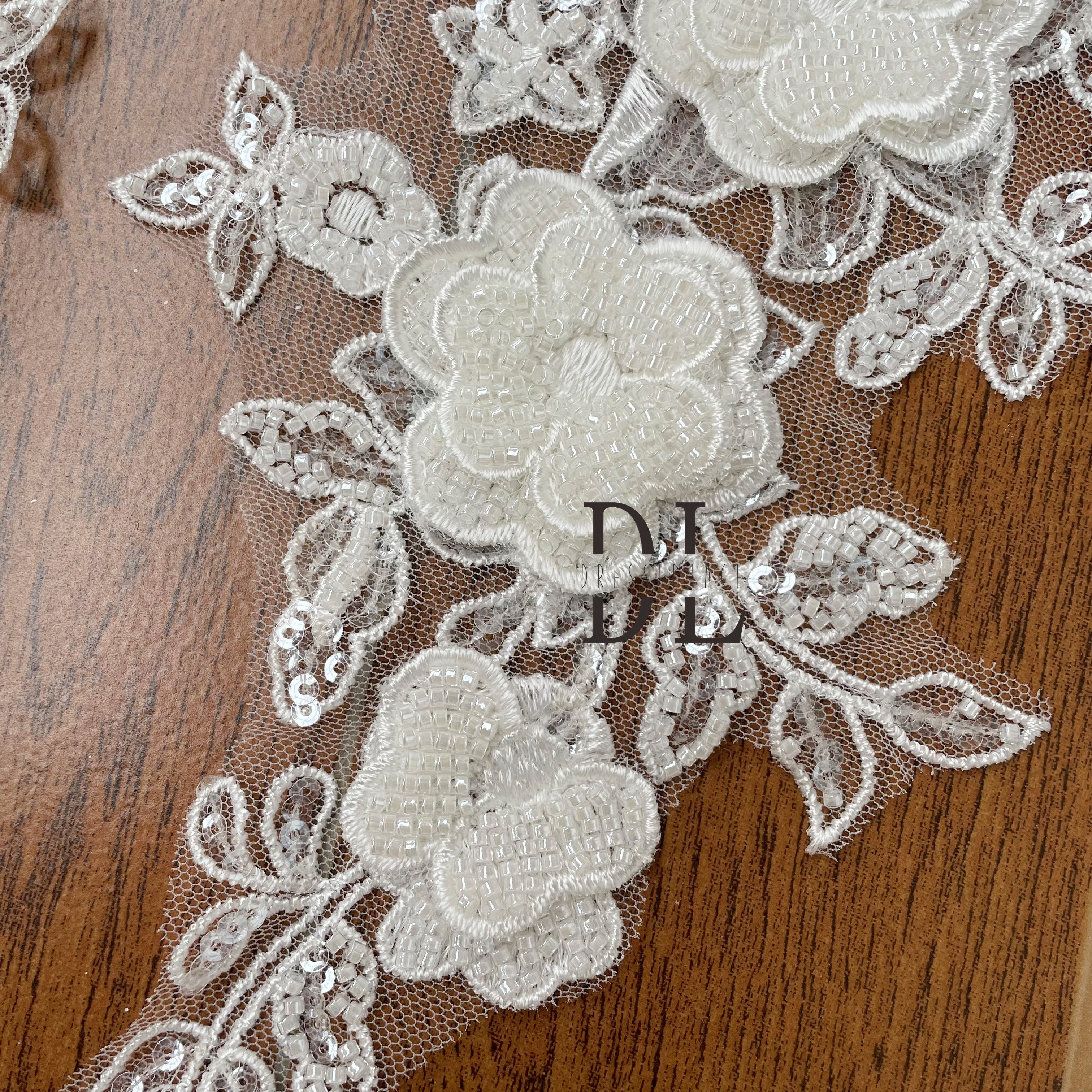 DLM2254 3D stereo flower beaded embroidery lace appliques for bride gowns