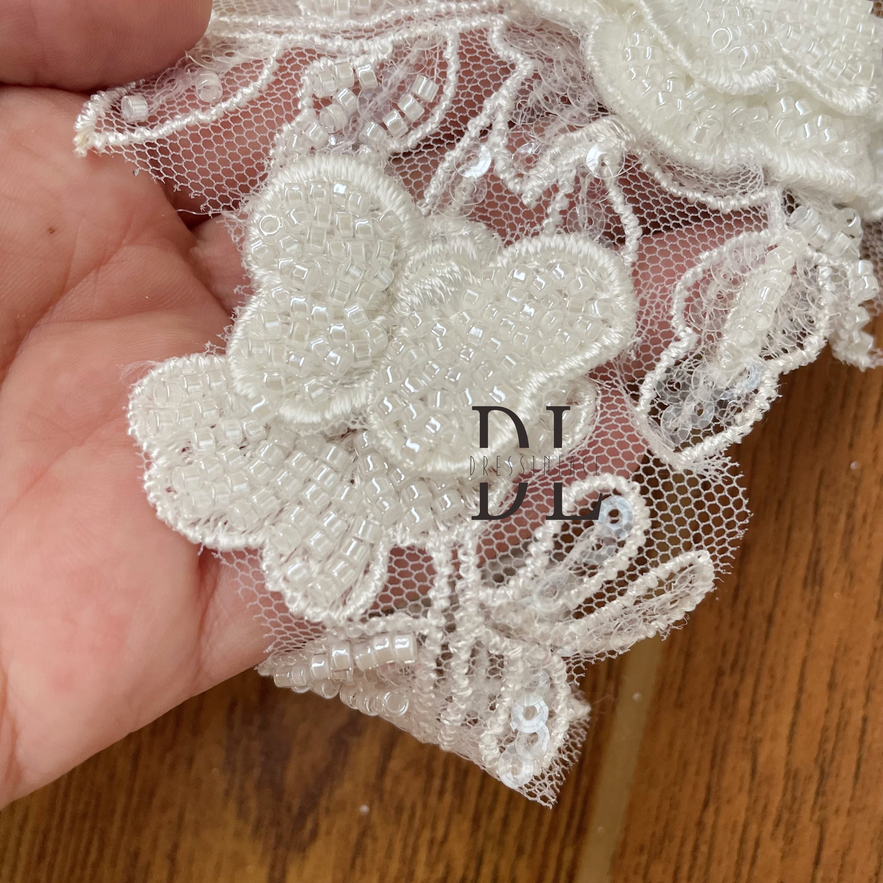 DLM2254 3D stereo flower beaded embroidery lace appliques for bride gowns