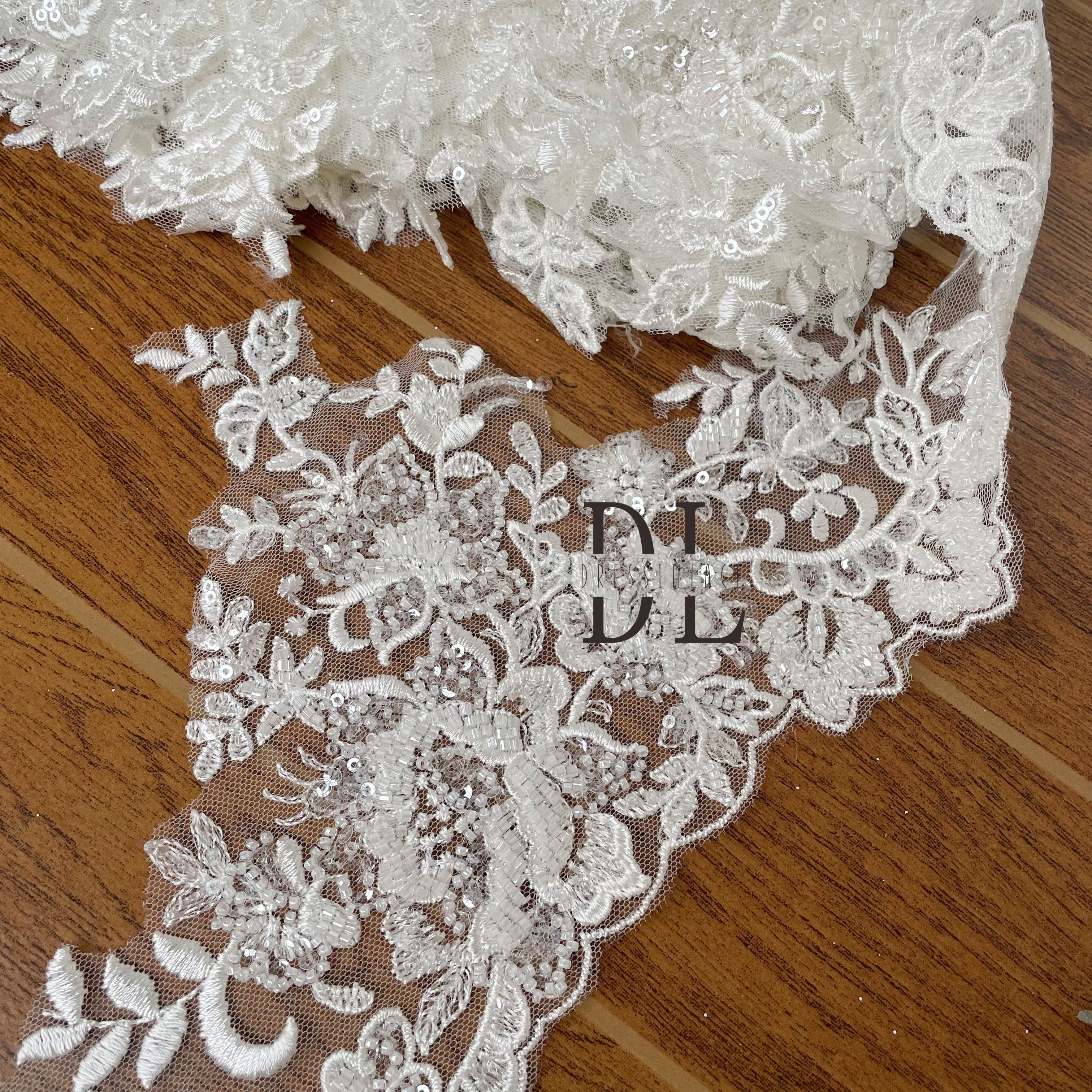 DLX17244 Lace Trims 17CM Embroidery Border With Beads and Sequins for Bride Wedding Party Dresses