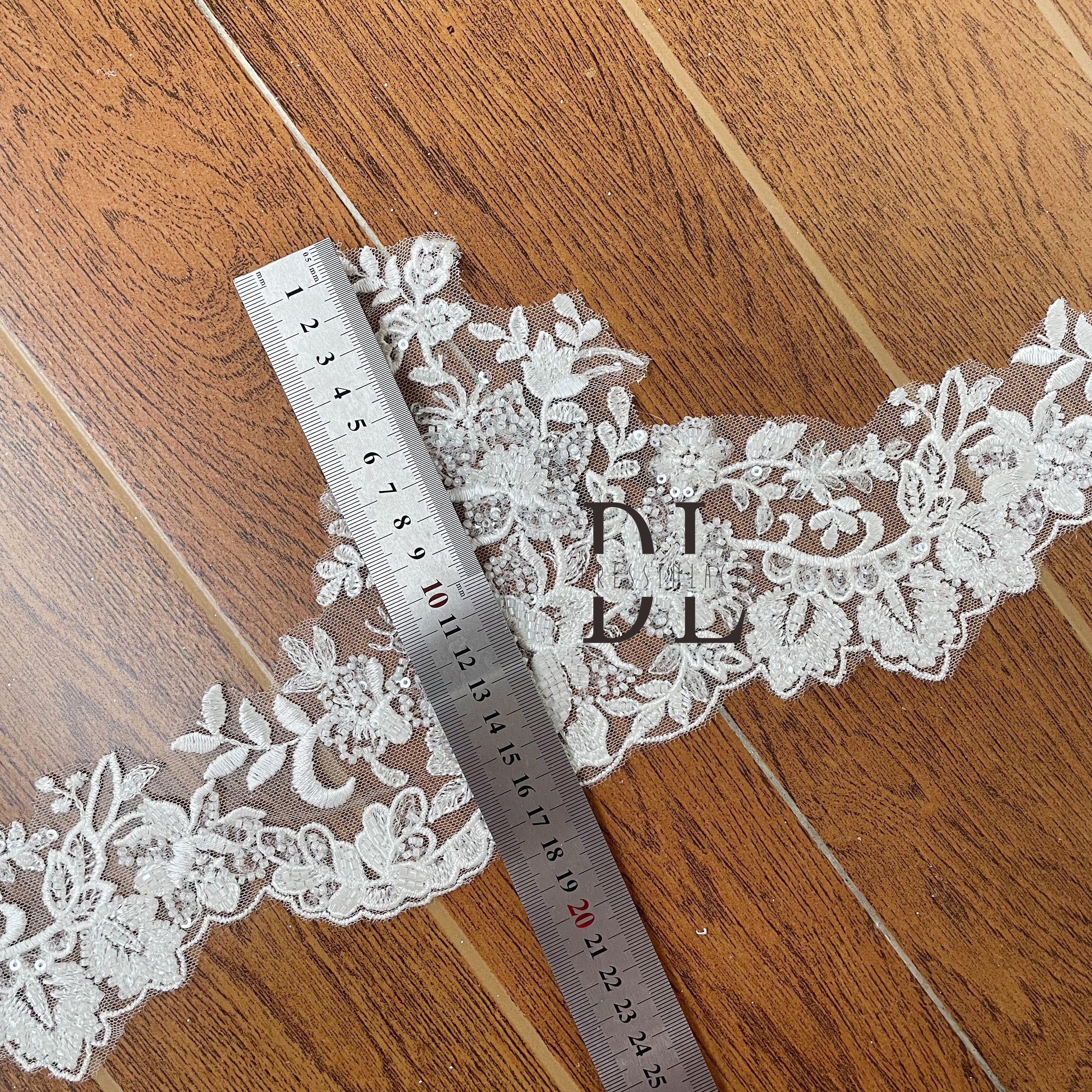 DLX17244 Lace Trims 17CM Embroidery Border With Beads and Sequins for Bride Wedding Party Dresses