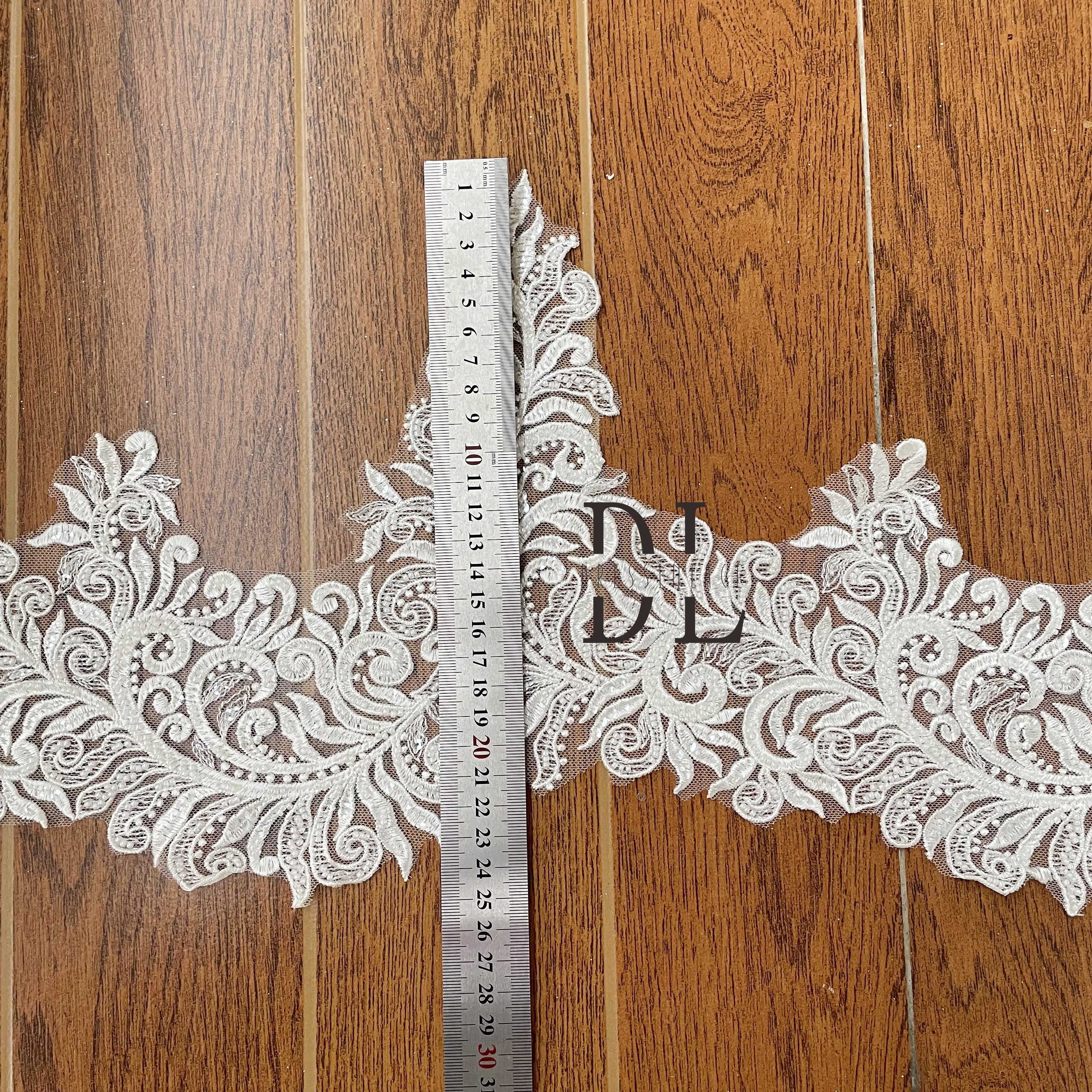 DLX24247 Embroidered Lace Trims Border 24CM With Beads and Sequins for Clothes