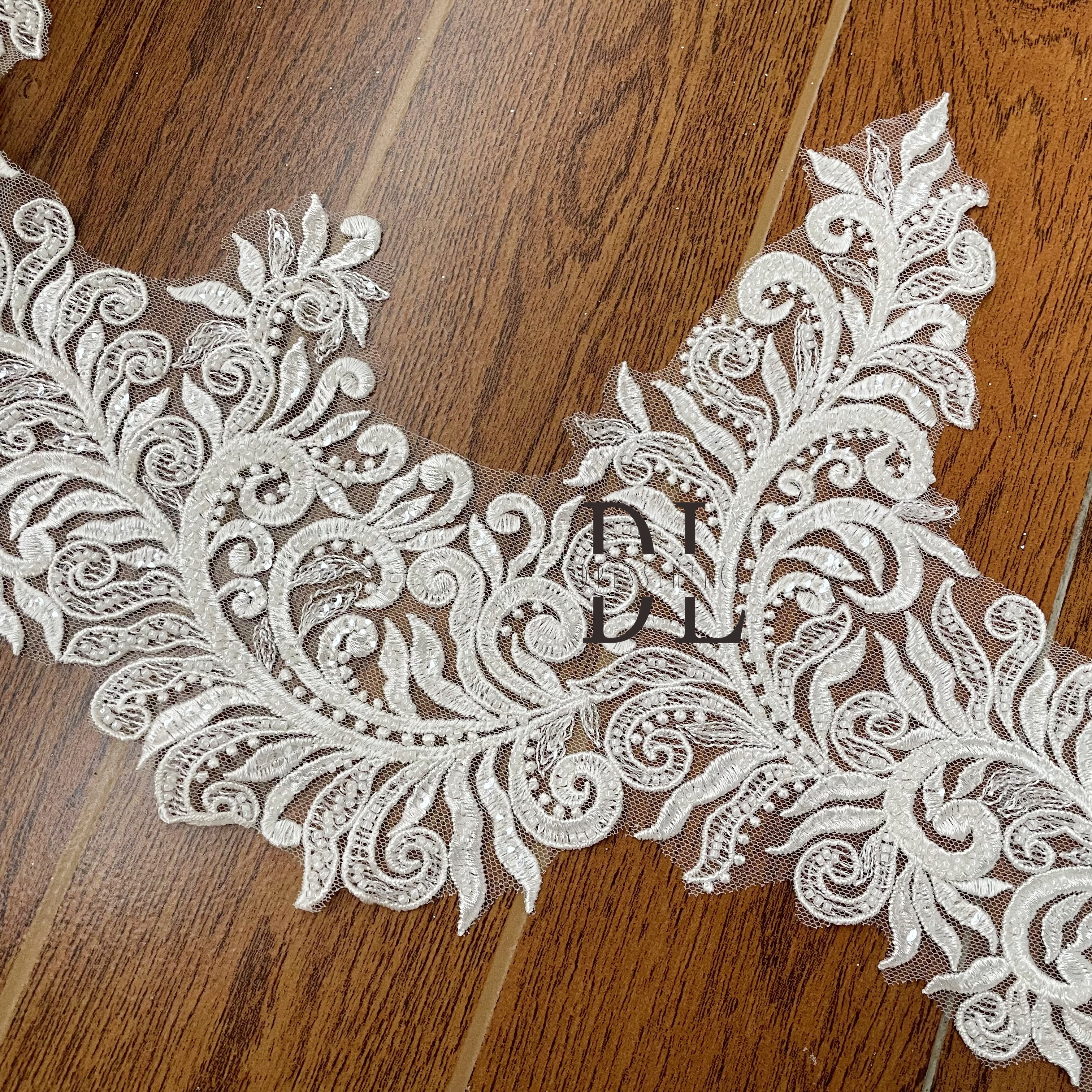 DLX24247 Embroidered Lace Trims Border 24CM With Beads and Sequins for Clothes