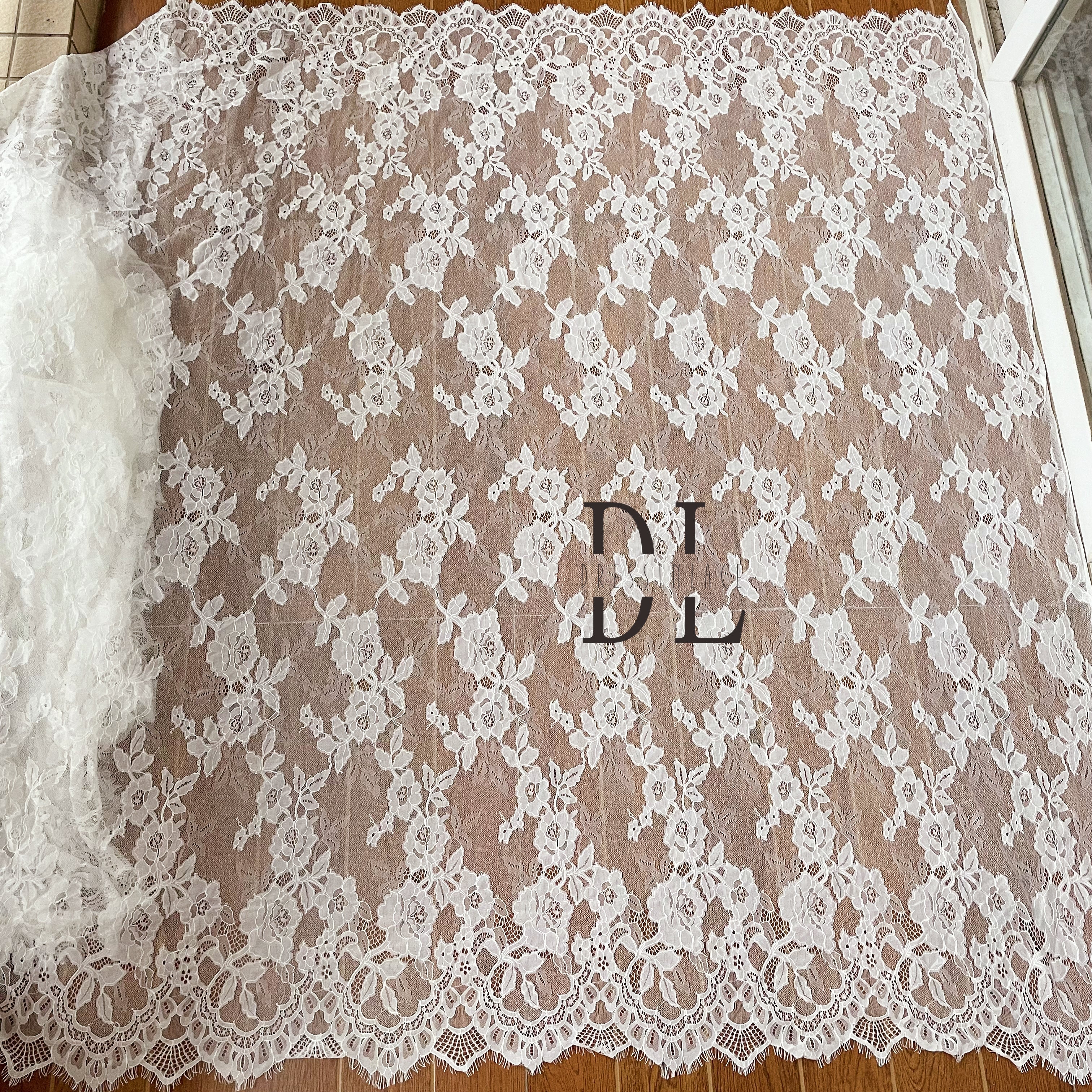 DL15103 Boho Bridal French lace eyelash fabric for Wedding Dress - Rosy floras pattern Softy Exquisite Eyelash Material 3yards per pc（复制）