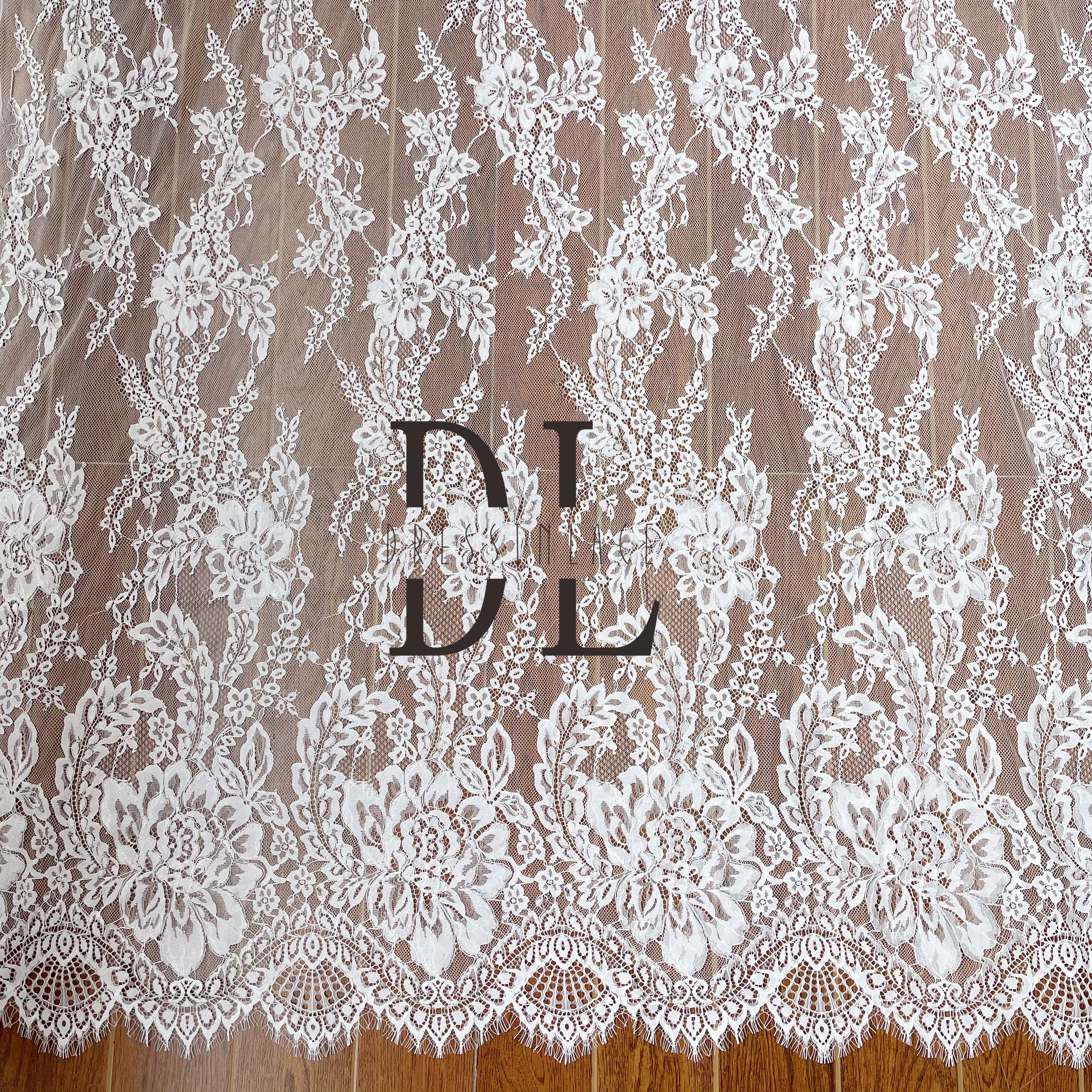 DL15090 Elegant Wedding Dress Lace Fabric with Delicate Floral Pattern - Soft and Exquisite Eyelash Lace Material