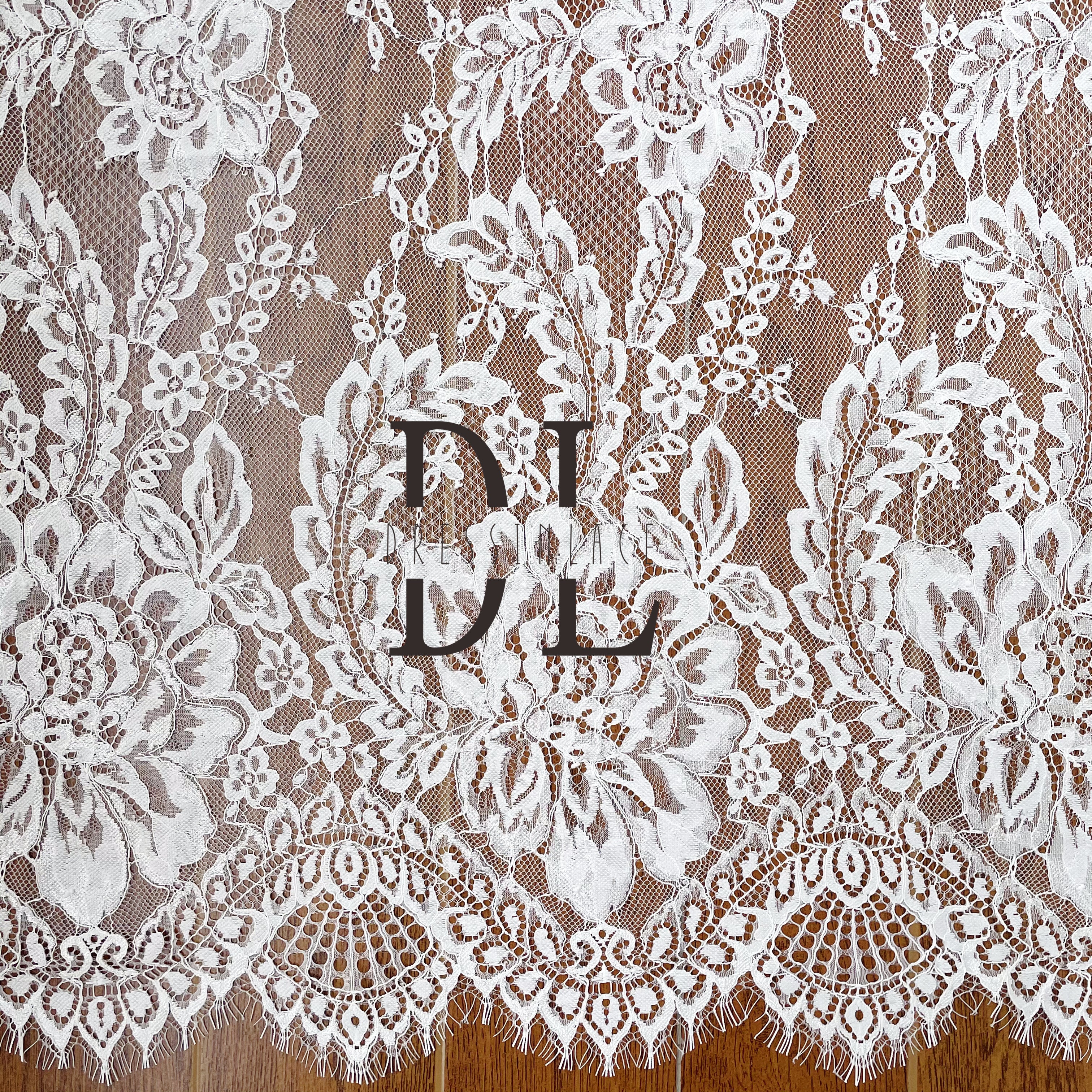 DL15090 Elegant Wedding Dress Lace Fabric with Delicate Floral Pattern - Soft and Exquisite Eyelash Lace Material