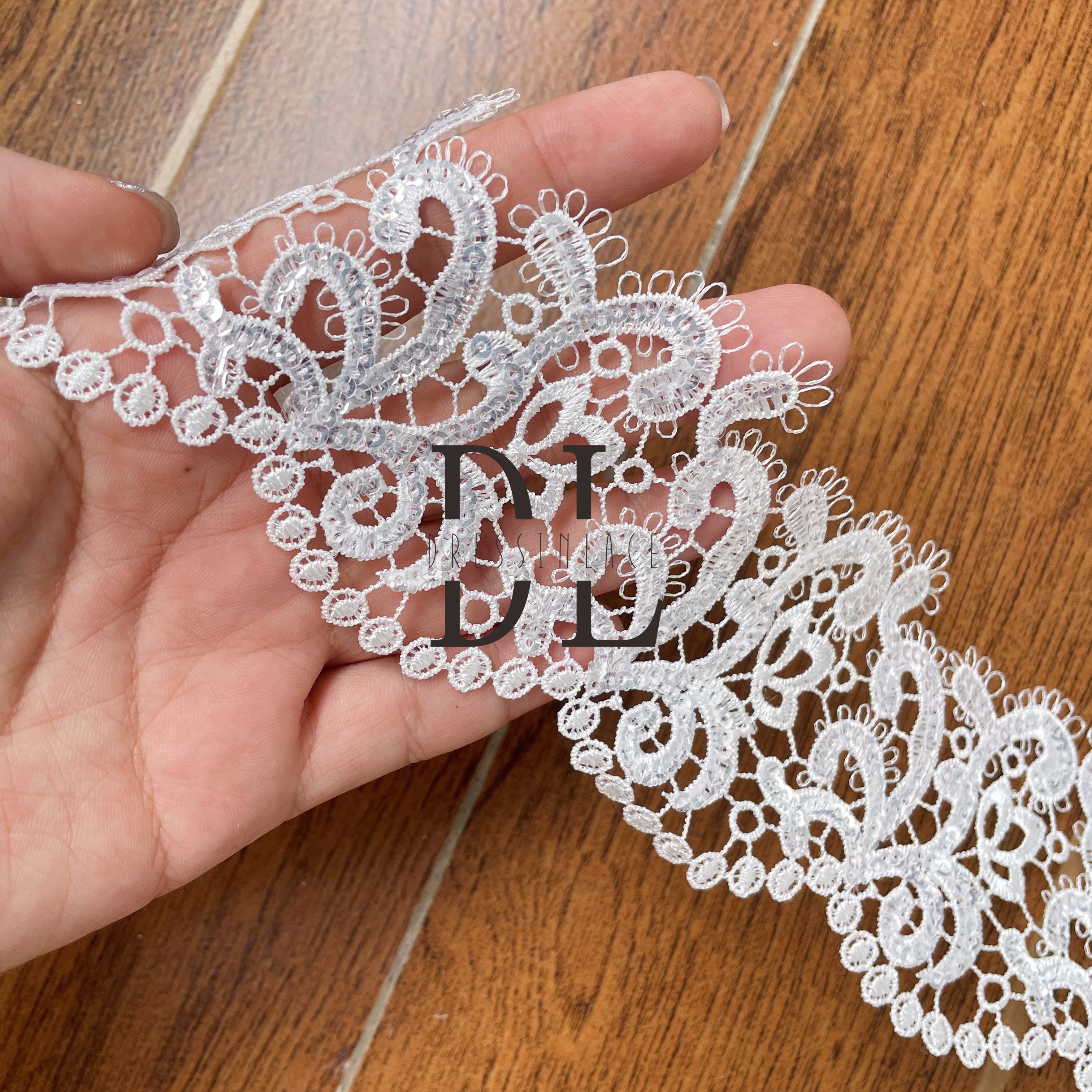 DLG65253 sequins Lace Trims lovely Designs For dresses and garment accessories width 6.5cm