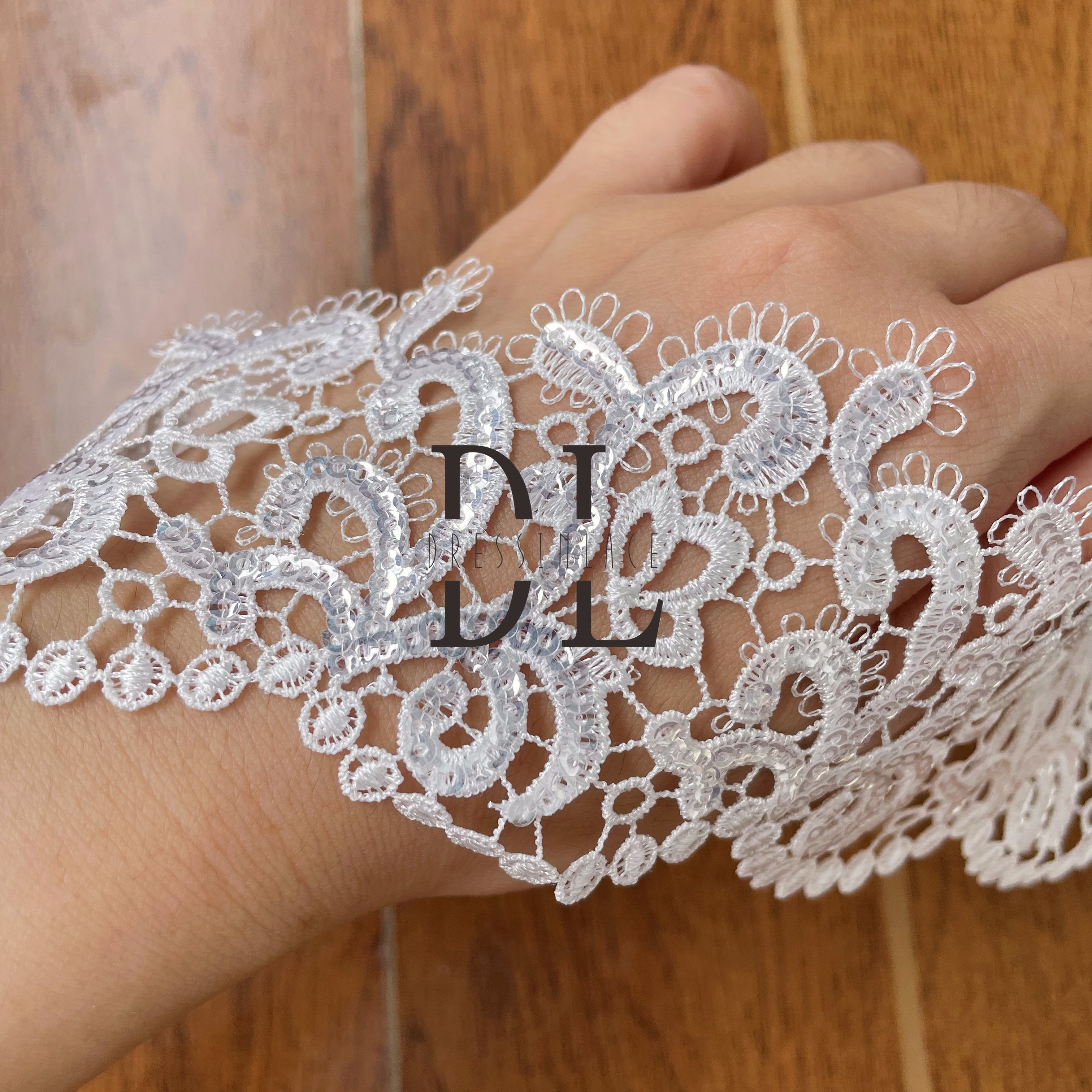 DLG65253 sequins Lace Trims lovely Designs For dresses and garment accessories width 6.5cm